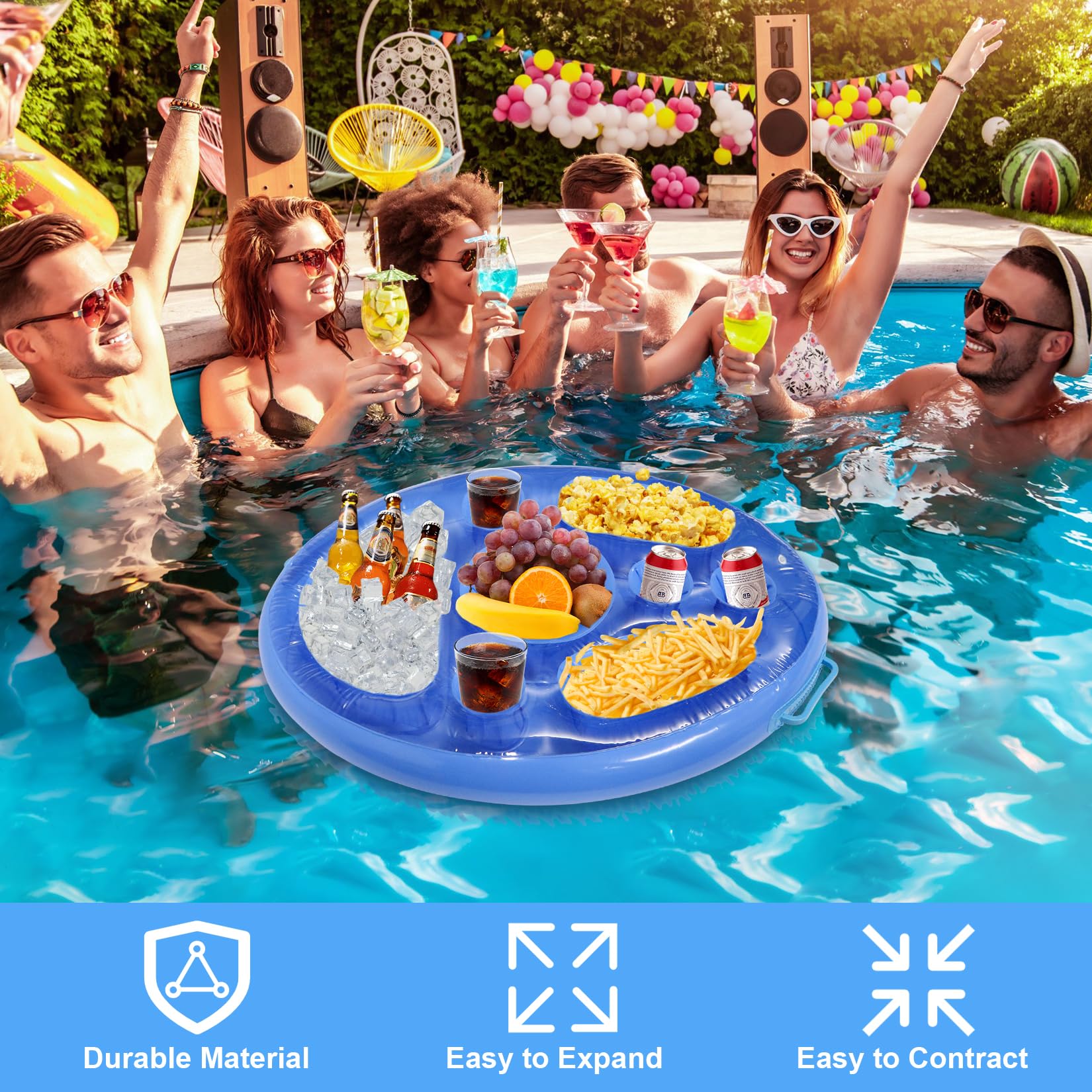 4er-Set Coole Pool-Getränkehalter - Schwimmend Mit Pailletten In Gold, Silber, Rosa & Blau