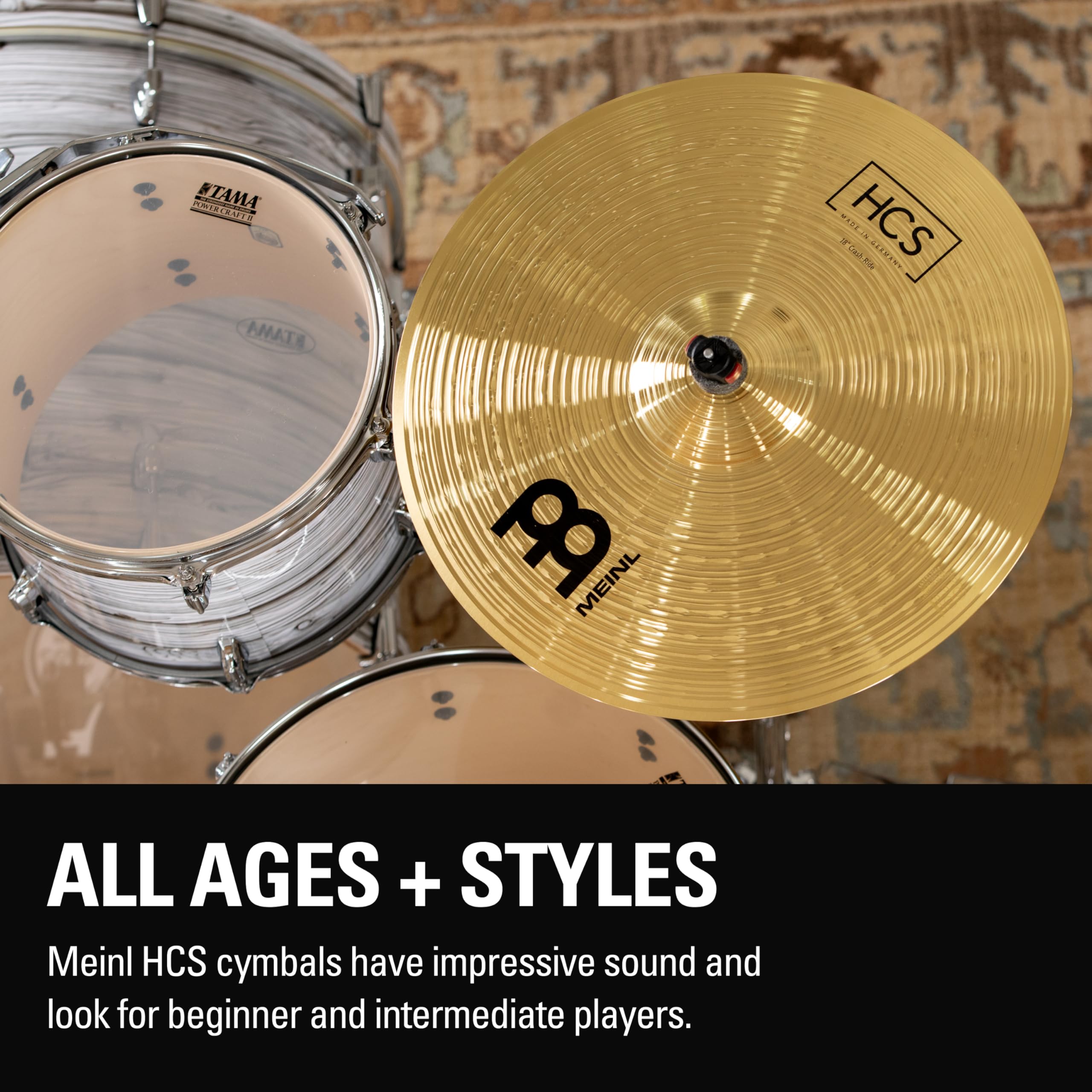 Meinl Cymbals Beckenset HCS Basic — mit 14 Zoll Hihat, 18 Crash-Ride Schlagzeug Becken - Messing, Traditionelles Finish (HCS1418)