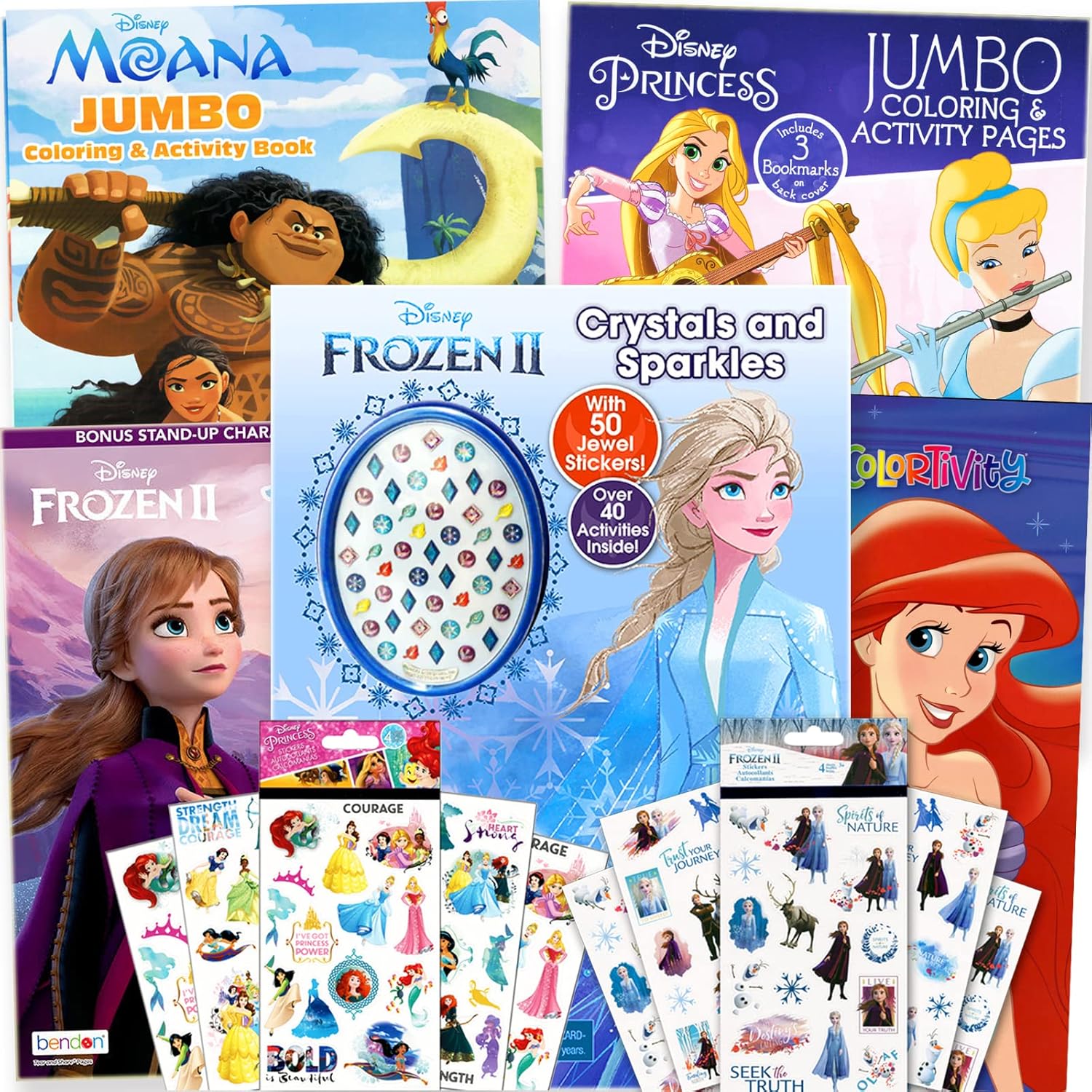 amazon com disney princess coloring book super set for kids activities stickers and games featuring disney princess frozen and moana toys games