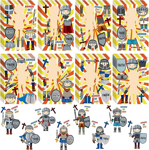 Zonon 48 hojas de calcomanías de armadura de Dios, calcomanías religiosas de cruces de escuela dominical para hacer tu propia calcomanía linda para