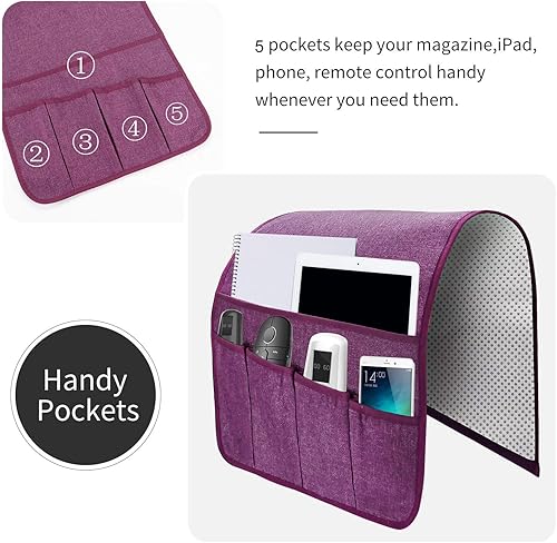 Miniatura 61 de Organizador de reposabrazos para sofá, soporte de control remoto para sofá reclinable, organizador de silla con 5 bolsillos para revista, tableta