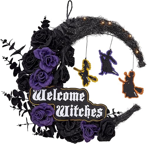 Spirit Halloween Hocus Pocus - Corona de brujas de bienvenida LED iluminada, con licencia oficial, Disney