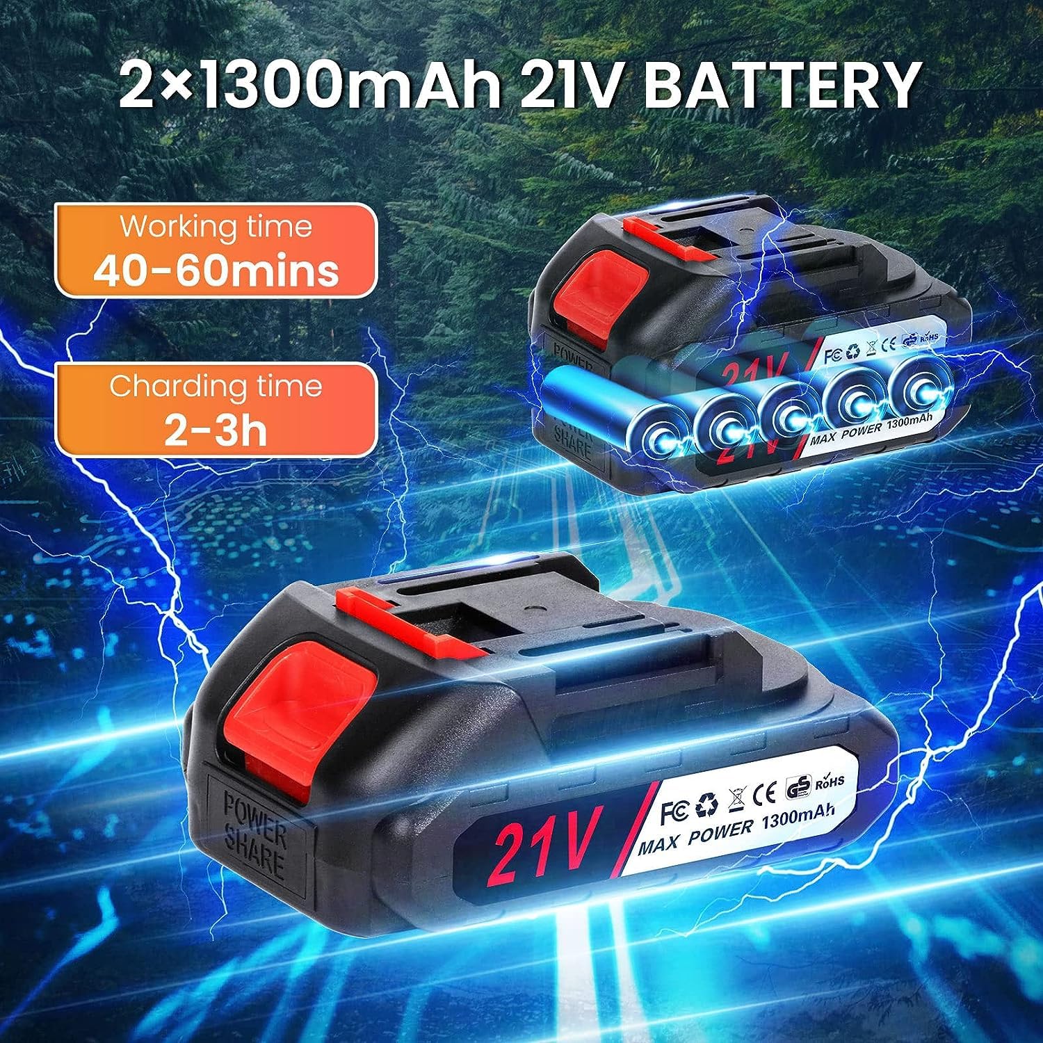 Mini Motosega a Batteria, Motosega a Batteria 6" 2 batterie, Potente motore in rame puro da 800W 21V, Motosega Elettrica a Batteria per Potatura per Tagliare Legno, Giardino ed Alberi