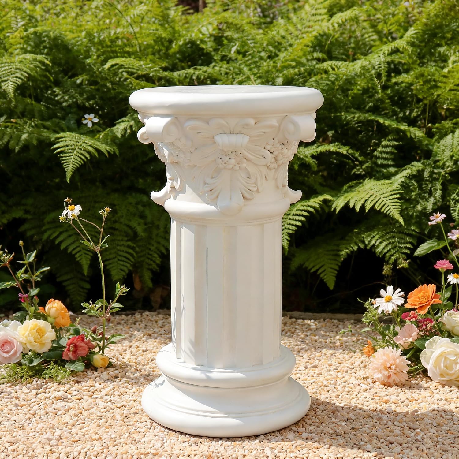 16-Inch Tall White Elegant Greek Roman Column Statue, Chic White Roman Pillars, Outdoor Garden Patio Wedding Display Stand Prop, Greek Bonsai Landscape Decoration, Valentine's Day Decor