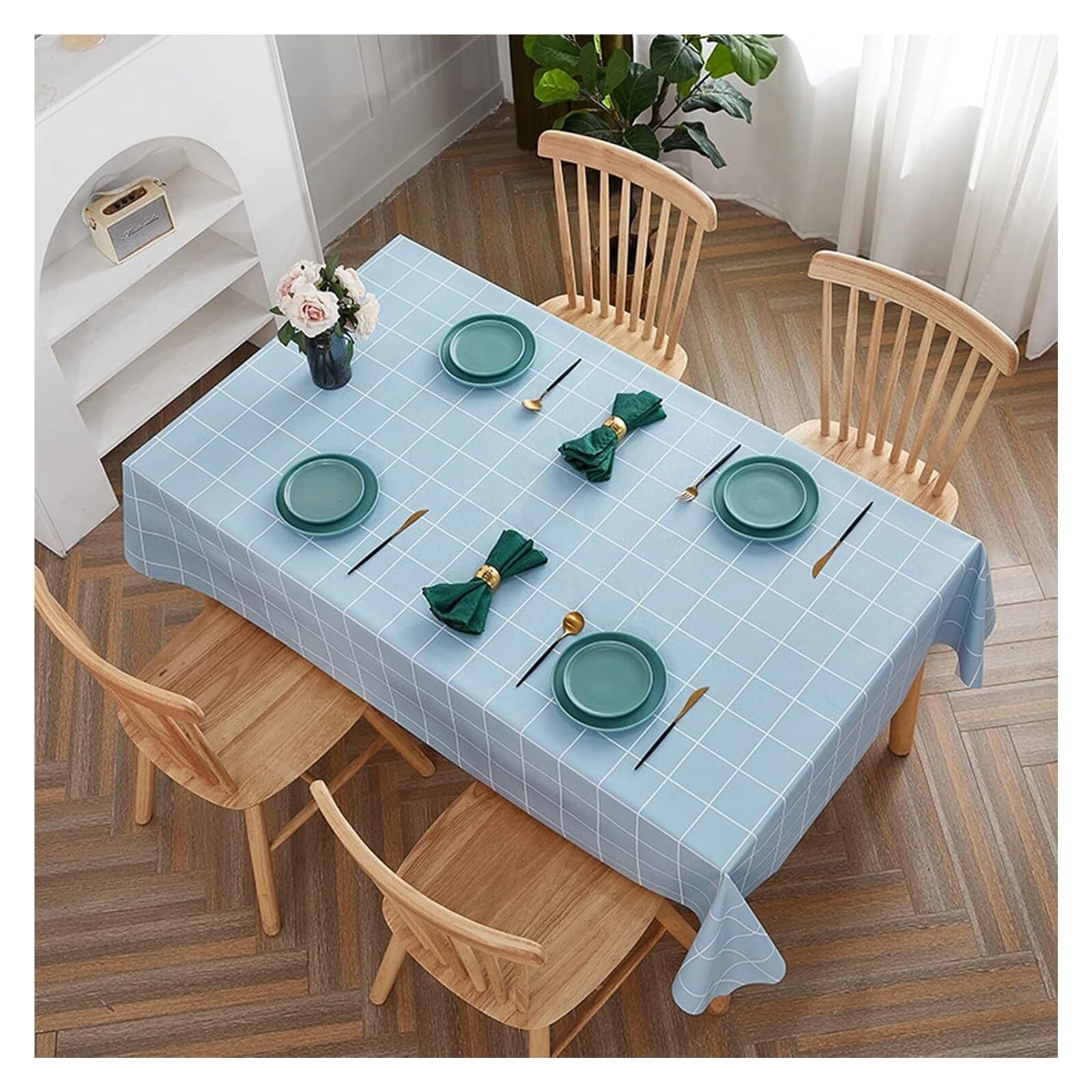 Nappe carrée bleue 120x120cm anti-rétrécissement pour décoration de table de cuisine