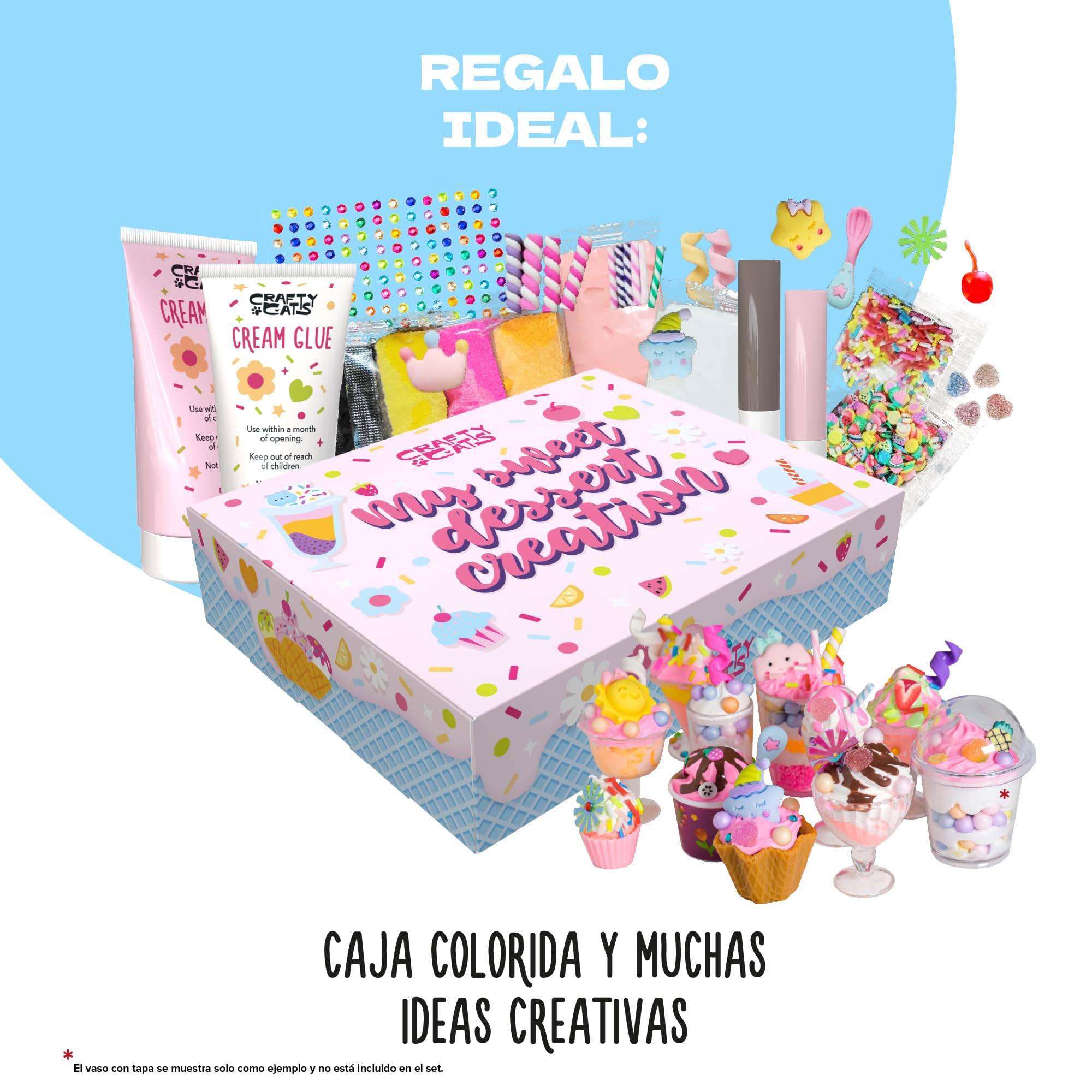 CRAFTY CATS Kit de manualidades Fiesta de Postres 115 piezas Arcilla al aire, perlas, pegamento crema con boquillas Set creativo DIY, cumpleanos y regalo, para ninos 6+