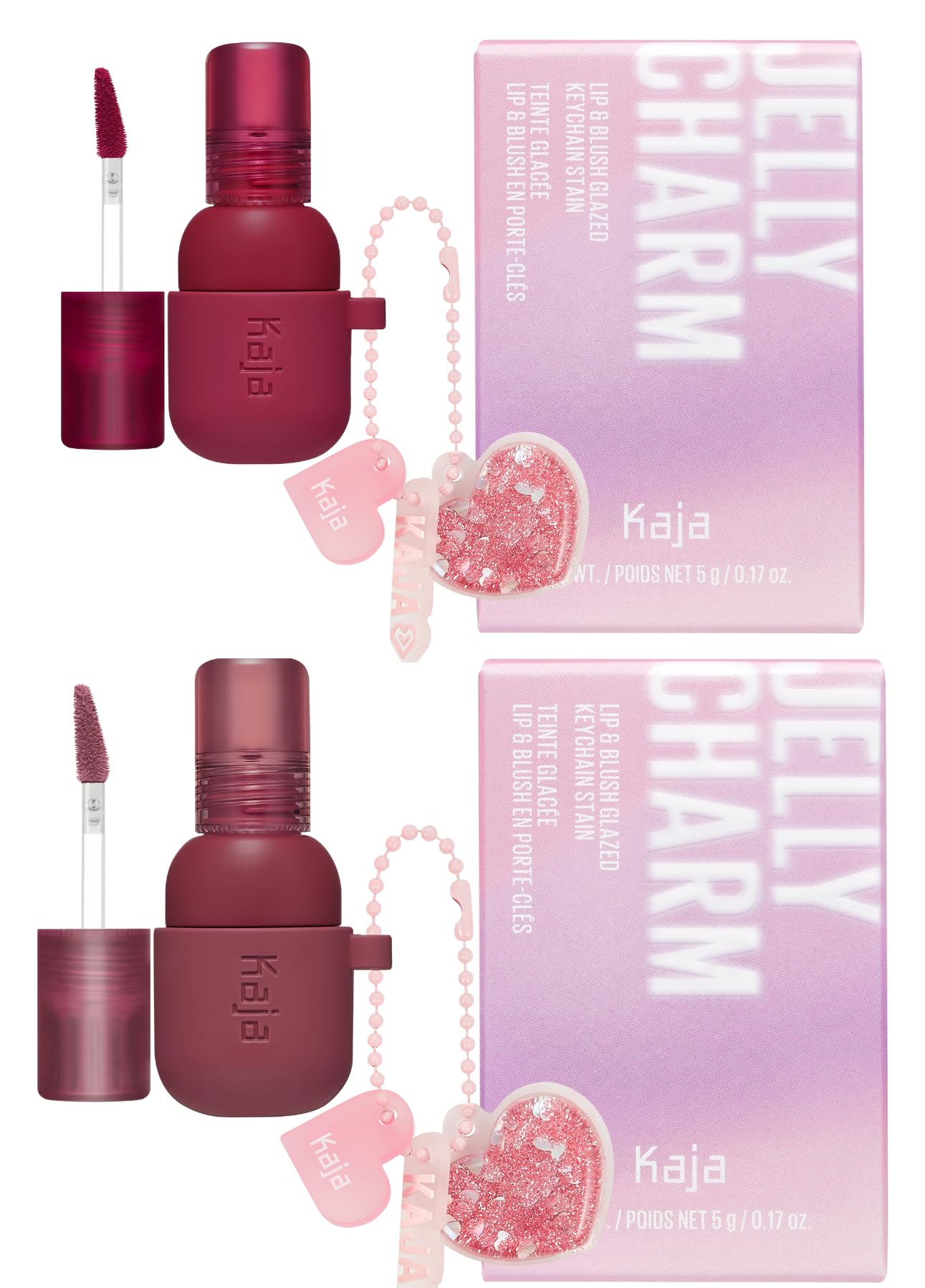 Kaja Lip & Blush Glazed Keychain Stain - Jelly Charm 01 Cherry Spritz + Lip & Blush Glazed Keychain Stain - Jelly Charm 04 Fig Soda Bundle