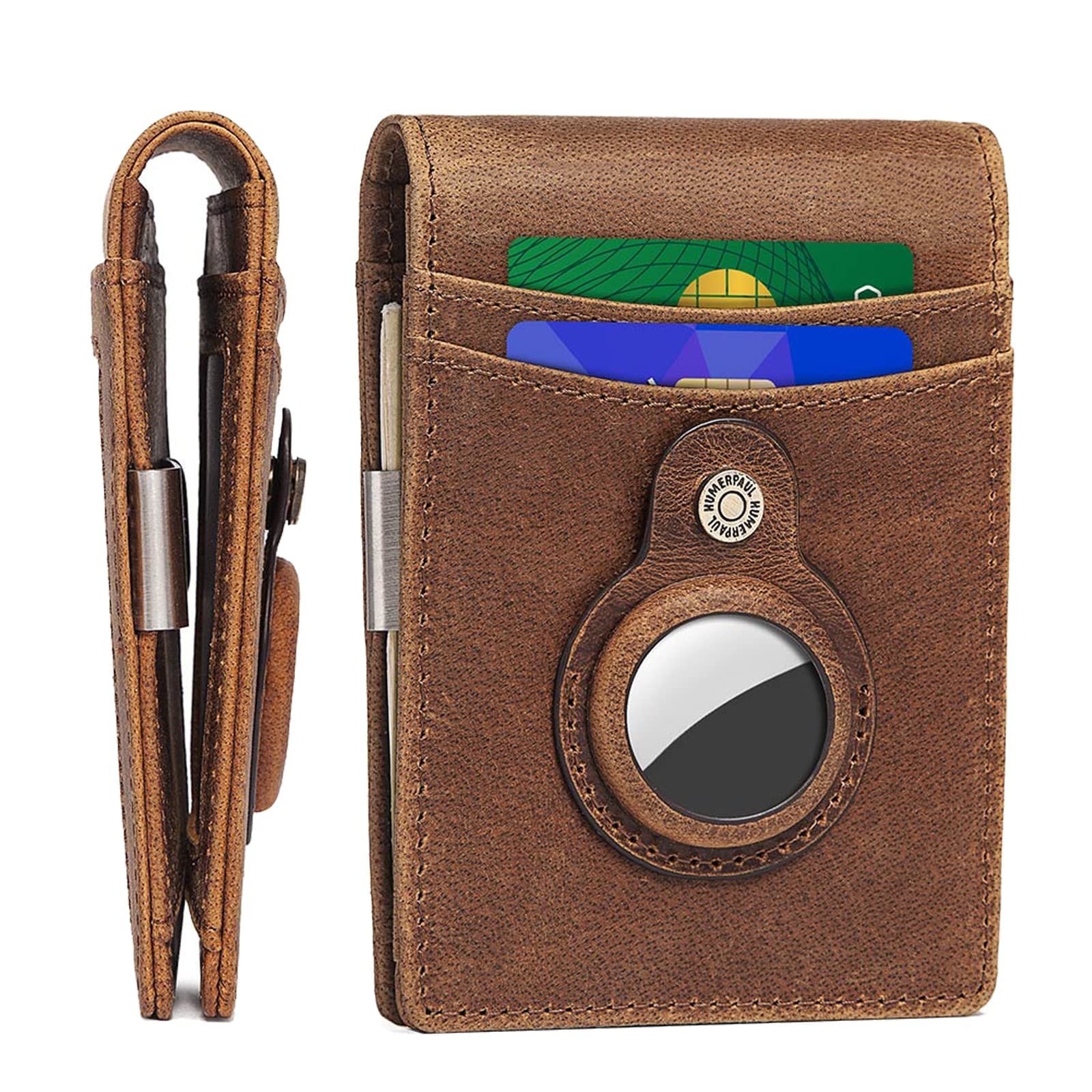 AzoneeLeather Wallet, Mens Slim Wallet with Money Clip, Slim Mens Wallet with RFID Blocking, Front Pocket Wallet, Minimalist Wallet (Brown)