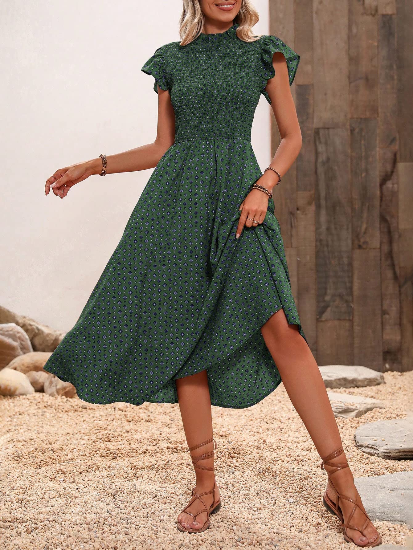 Amazon.com: Women's Dresses Allover Print Shirred Detail Butterfly Sleeve Dress Dress for Women (Color : Army Green, Size : Large) : Clothing, Shoes & Jewelry Amazon.com: Women's Dresses Allover Print Shirred Detail Butterfly Sleeve Dress Dress for Women (Color : Army Green, Size : Large) : Clothing, Shoes & Jewelry