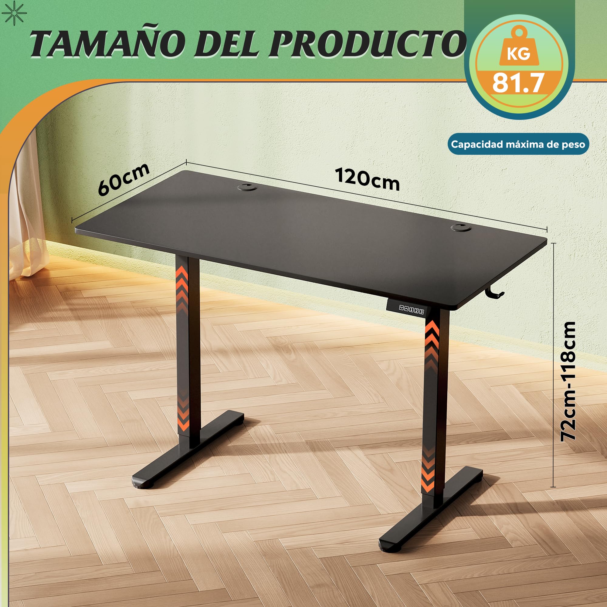 DEVAISE Escritorio Elevable Eléctrico 120x60cm, con 3 Memorias y Pantalla Digital, Mesa Ajustable Monobloque para Oficina en Casa, Blanco