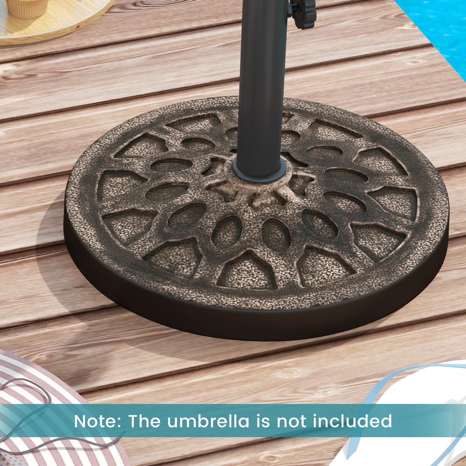 Tangkula 30 lbs Heavy Duty Umbrella Base, Round Parasol Holder with Adjustable Knob for ?1.5-?1.9 Pole, Resin Umbrella Stand with Decorative Pattern, Easy Setup