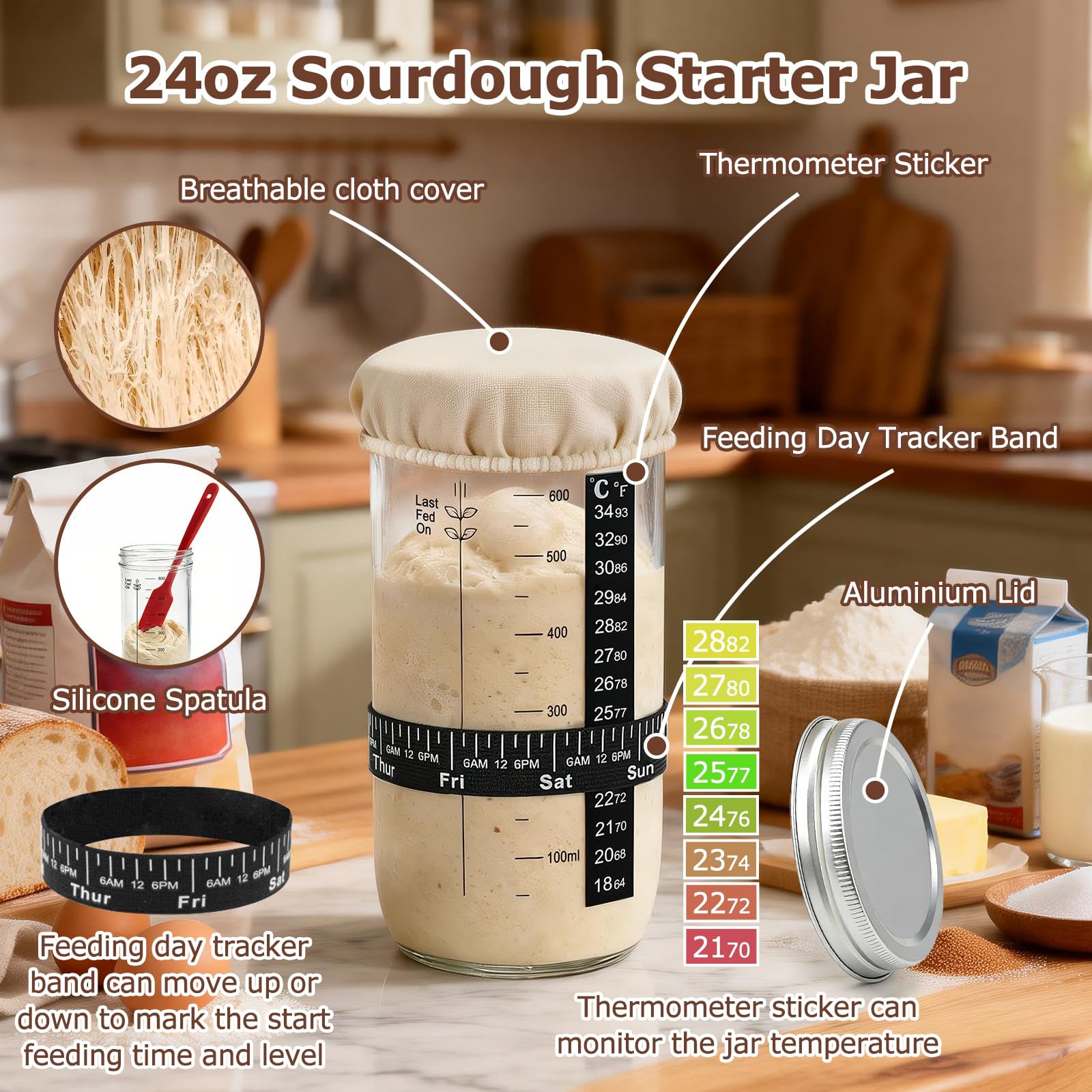 Set di 16 cestini di lievitazione per lievitazione naturale, pieghevoli in silicone, rotondi e ovali, 25 cm e 23 cm, con vetro lievitato, per panettieri professionali e casalinghi