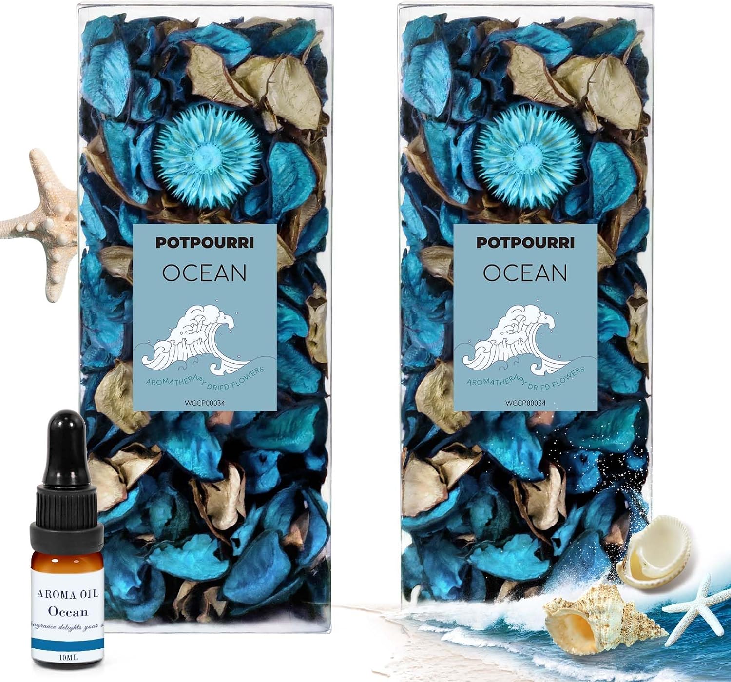 STRN Potpourri Bowl Filler with Essential Oil – Ocean Scented Dried Flower Bags, Bowl Vase Filler, Decorative Potpourri for Vase or Bathroom – Long-Lasting for Home Decor