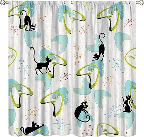 Cortinas de gato negro de mediados de siglo, moderno diseño geométrico abstracto atómico de explosión de estrellas para dormitorio, sala de estar,