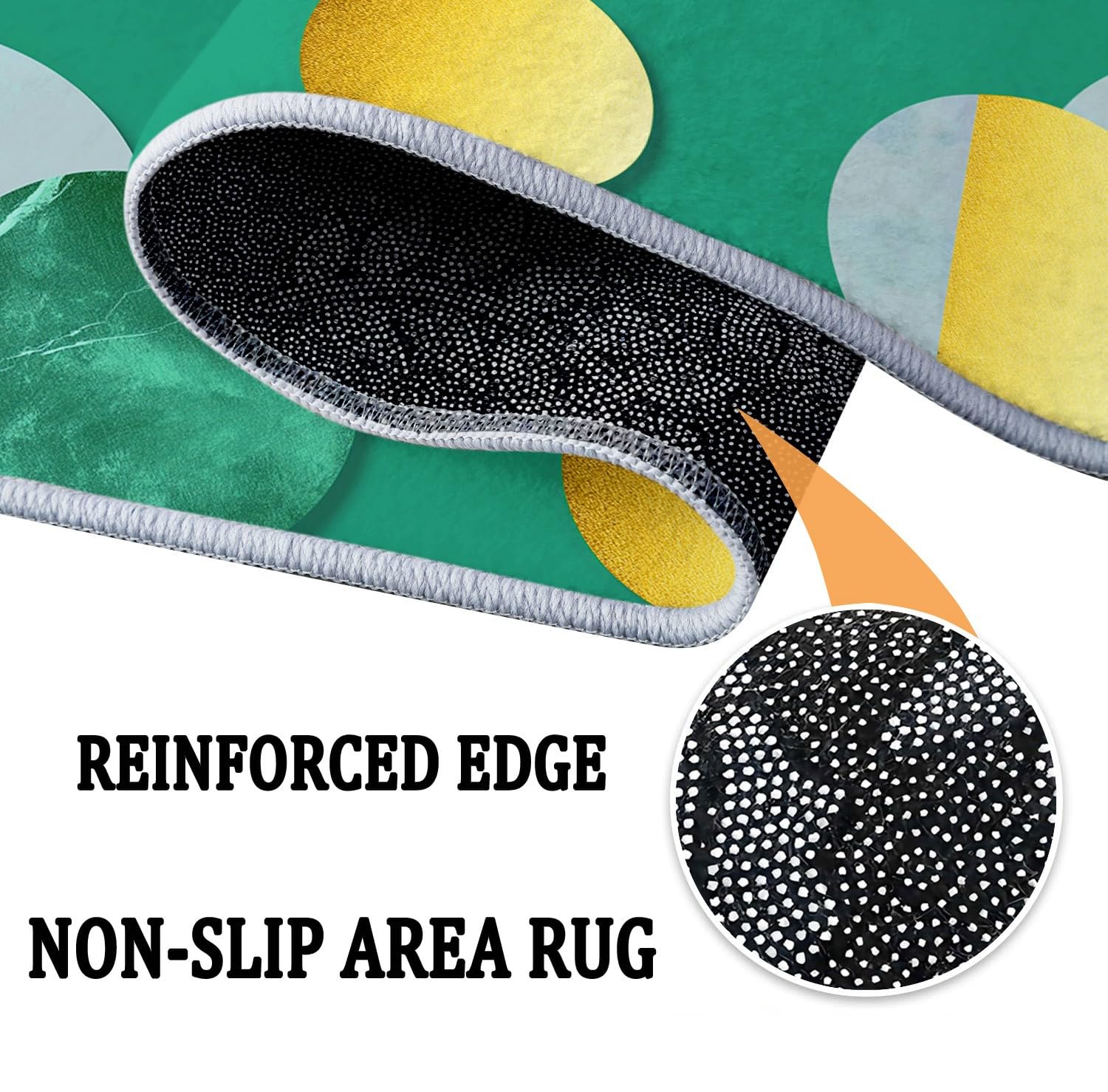 Rond Tapis Salon Vert, Moquette Rayures Géométriques en Feuille d'or — Tapis Chambre de Décoration Poil Ras Lavable en Machine Paillasson Rond Antidérapant Salle a Manger Chambre Adulte, 210 cm