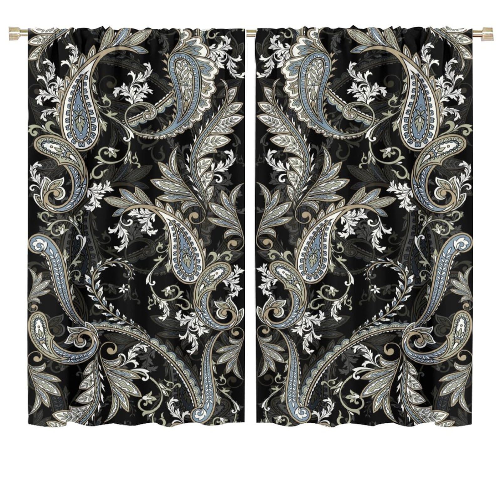 BenYaSong Paisley Flower Blackout Window Curtains,Classic Paisley Ornamental Ethnic Paisley Style Print for Teen Thermal Insulated Darkening Room Window Curtain Drapes 2 Panels 72x63in