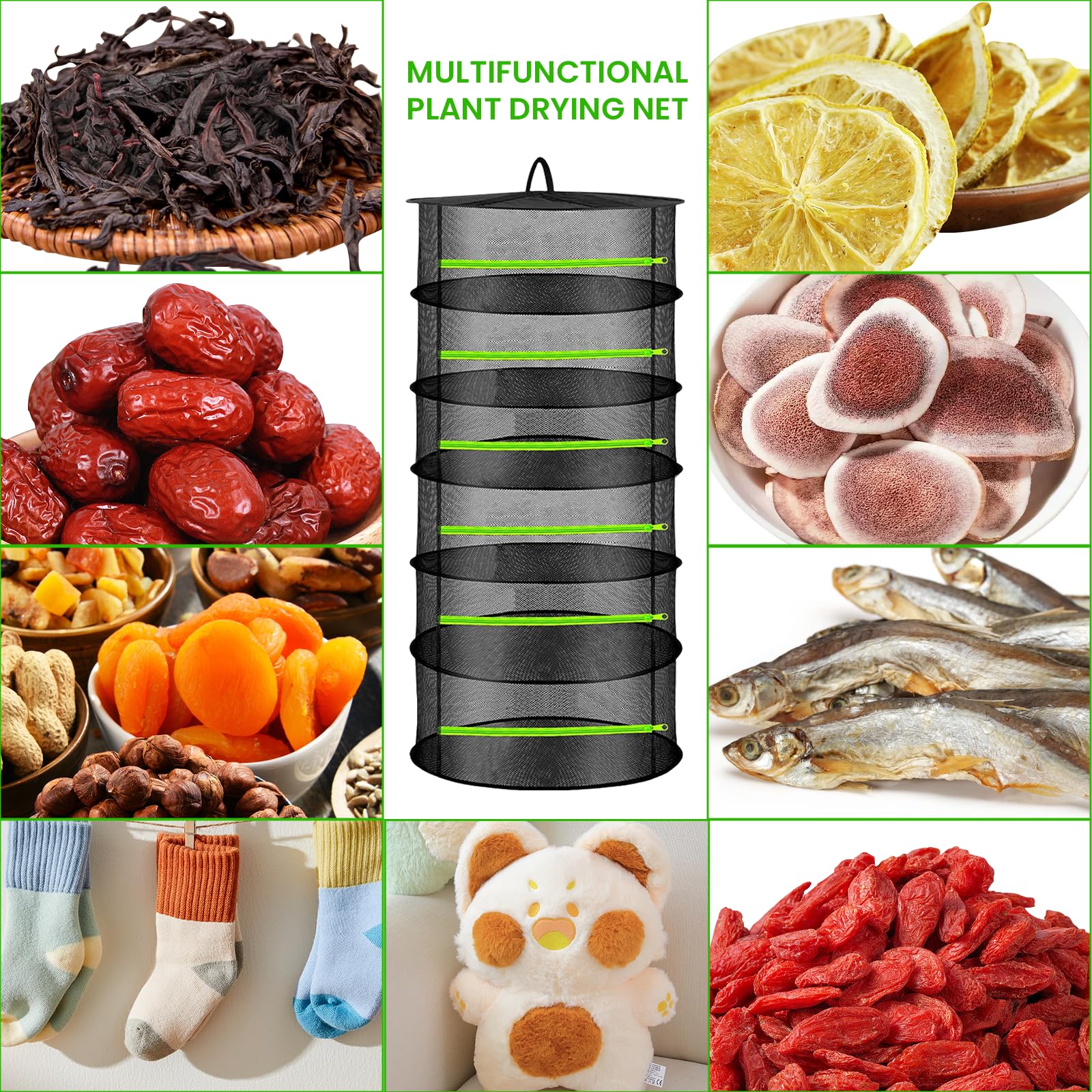 BORDEAG Rete Essiccazione Erbe, 120 * 60 cm Essiccazione Delle Erbe, Essiccatore Per Erbe Pieghevole, Stendino Per Erbe Aromatiche Rete Da Appendere Per Erbe, Fiori, Lampadine, Pesce, Etc(6 Strati)