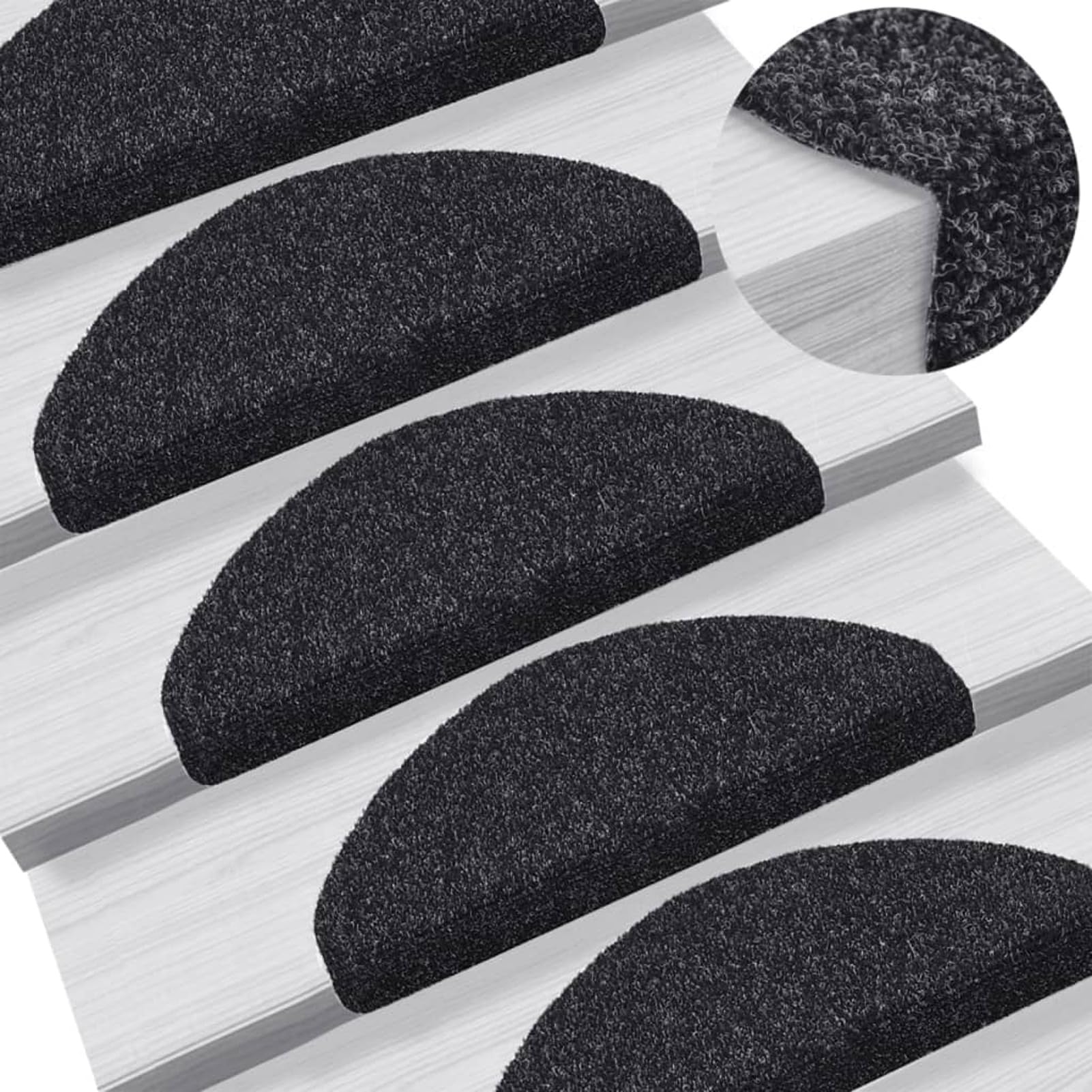 Tidyard Tapis autoadhésifs de marches 10 pcs Noir 65x21x4 cm Aiguilleté, Tapis Escalier Tapis de Sécurité pour Sol Protection, Aînés et Animaux