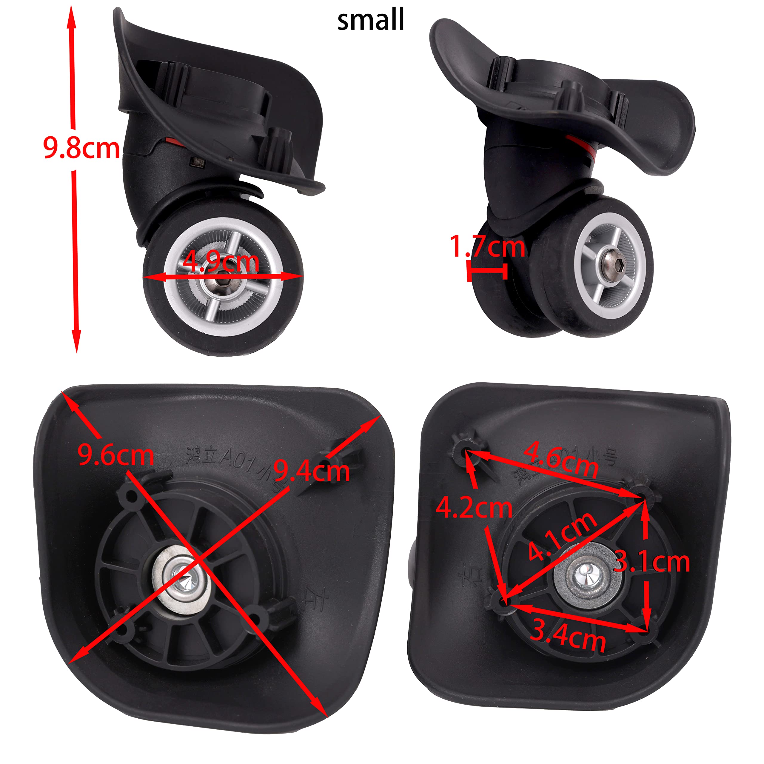 Paio Girevole Rotelle Ruota di Ricambio Wheel per Bagagli Trolley Viaggio Sostituzione Valigia Universali OD 49mm