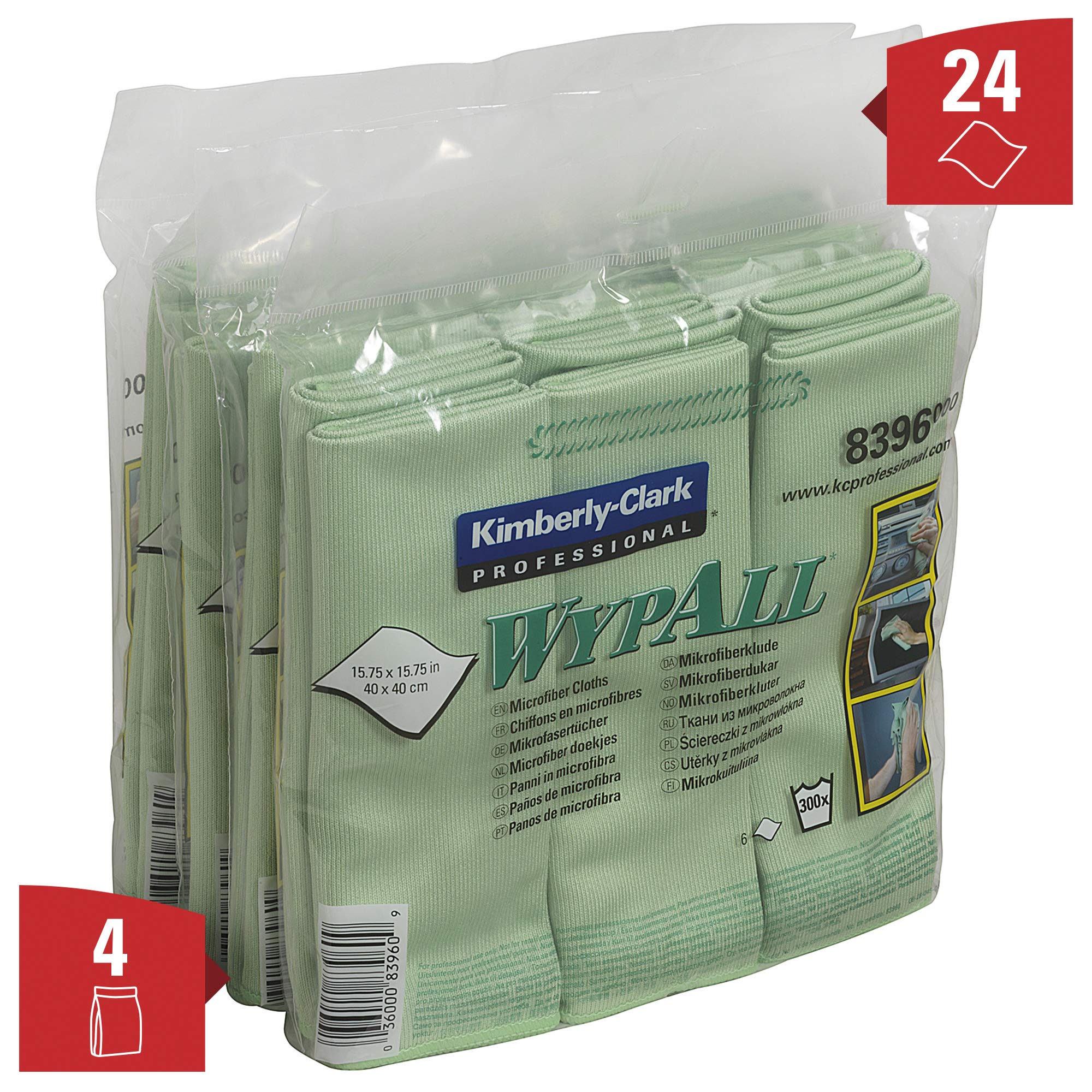 WypAll Paños de microfibra 8396, 4 paquetes portátiles x 6 paños verdes