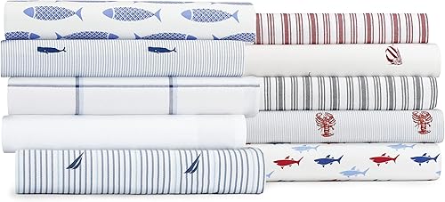 Miniatura 2 de Nautica - Juego de sábanas de percal de algodón, decoración informal del hogar, artículos esenciales para la habitación del dormitorio (rayas de