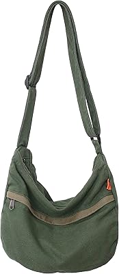 Canvas Casual Messenger Bag Hobo Crossbody Bag Canvas Shouder Tote Handbag for Women and Men, Green