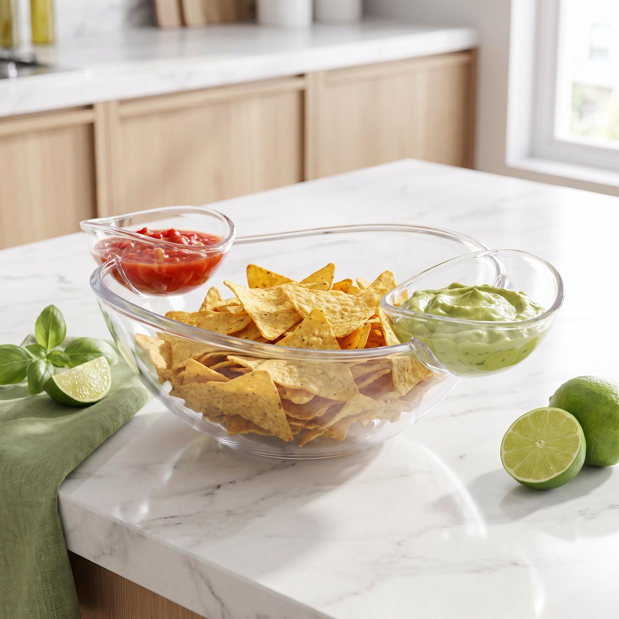 1 Set Servierplatte für Chips und Dips mit abnehmbarer Dipschale