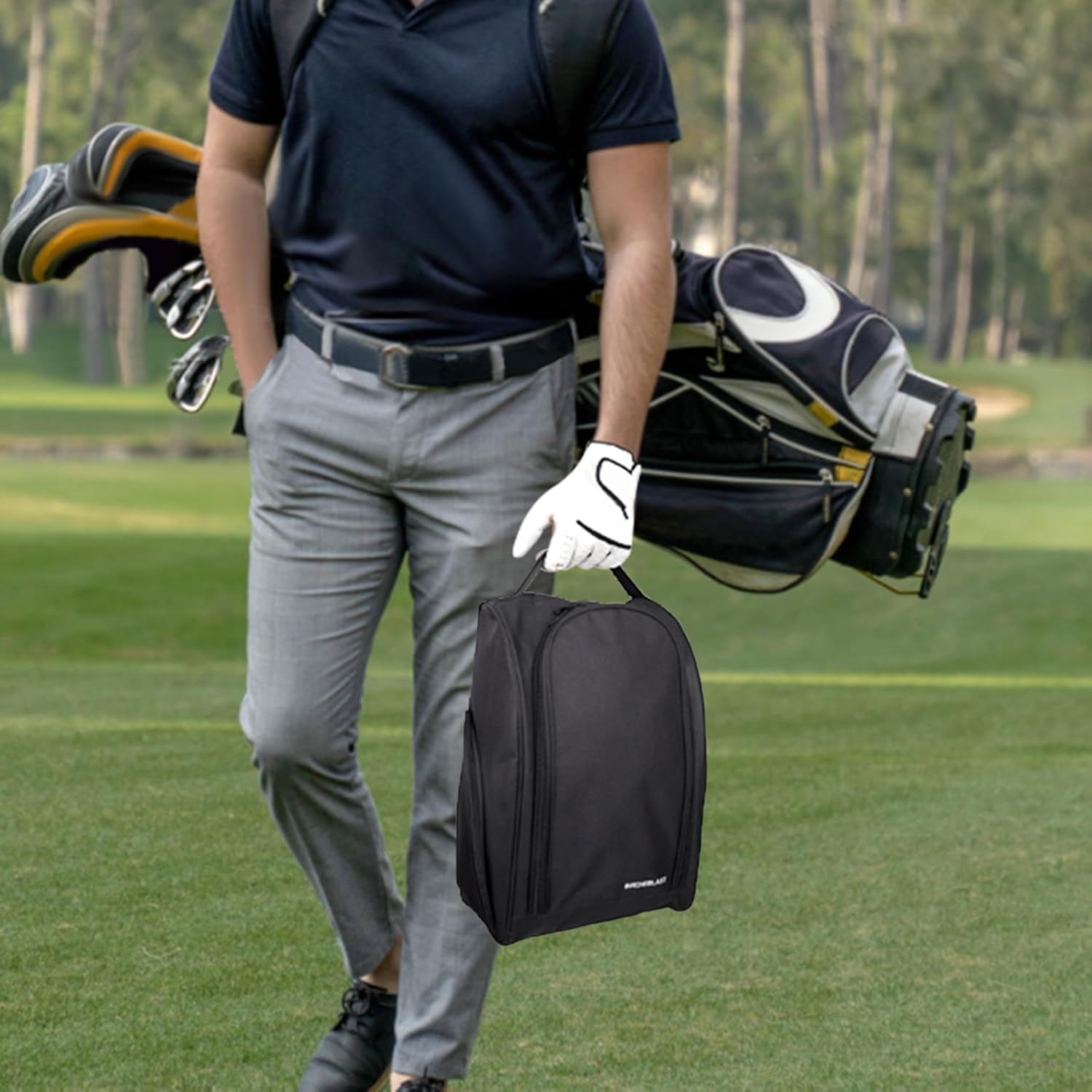 Golf Shoe Bag, Zipper Sports Shoe Strap Bag with Side Accessory Pocket for Storing Golf Accessories, Padded Golf Shoe Carry Bags with Clasped Strap Handle (Black) - Image 6