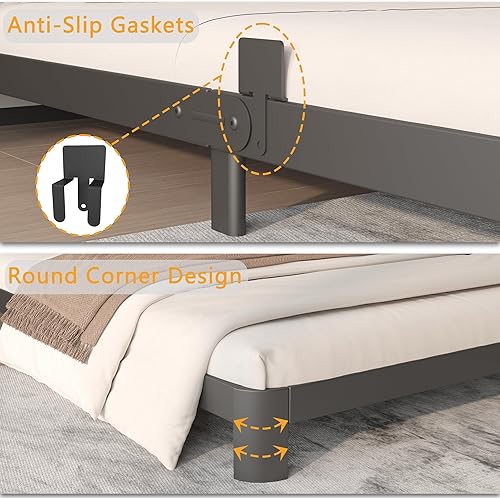 Miniatura 4 de Base de cama Queen de 4 pulgadas, no necesita somier, base de cama de plataforma con juntas de metal, soporte de listones de acero resistente, tapón