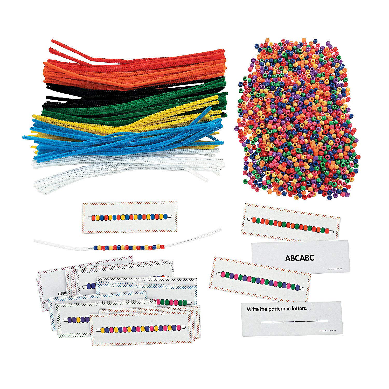 Fun Express Pattern Cards with Beads - Educational Toy for Color Recognition Fine Motor Skills and Creative Pattern Building - Ideal for Kids Early Learning and Classroom Activities - 2140 Pieces