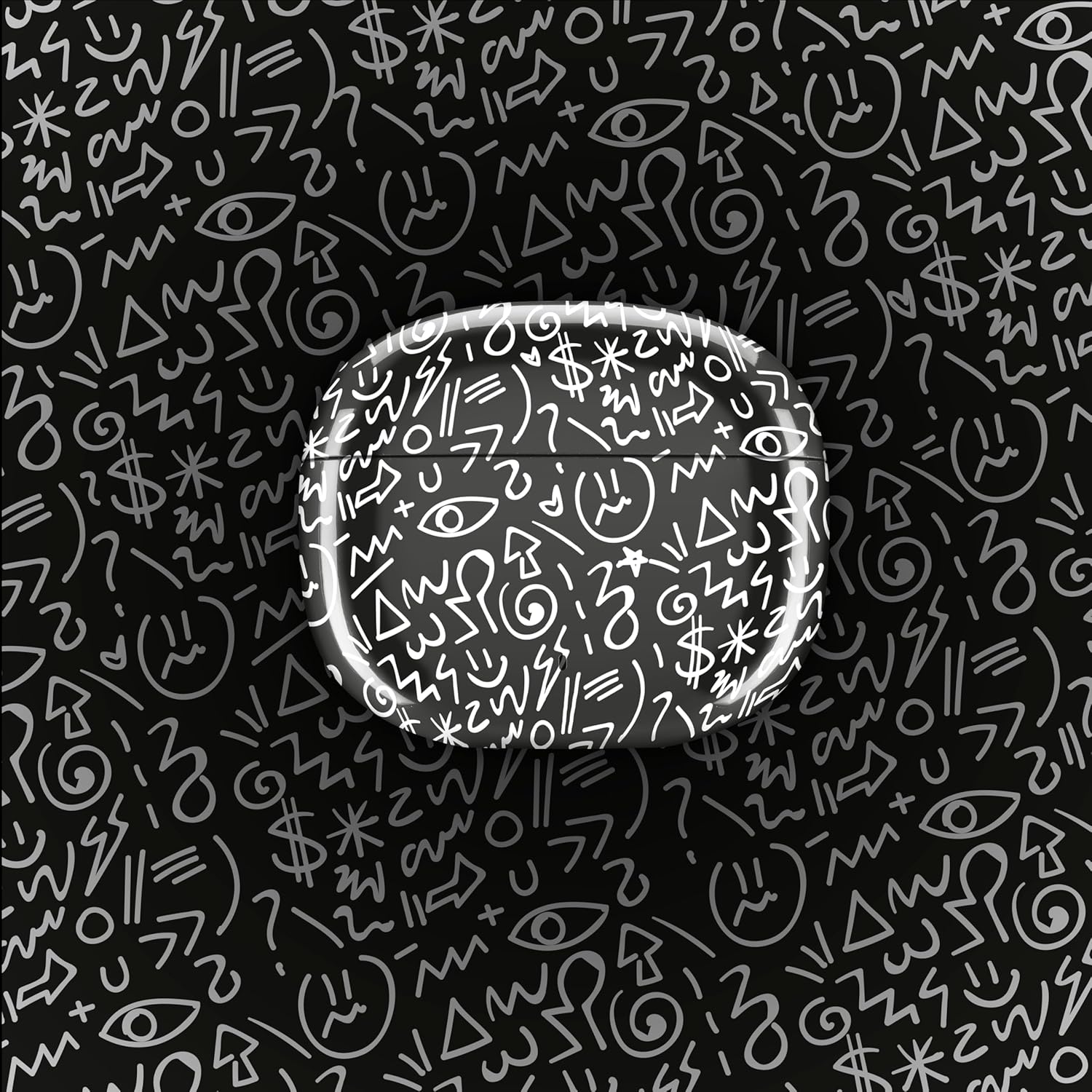 Von oben nach unten view of the Music Sound Fancy TWS Earphones charging case, showcasing its unique patterned design.