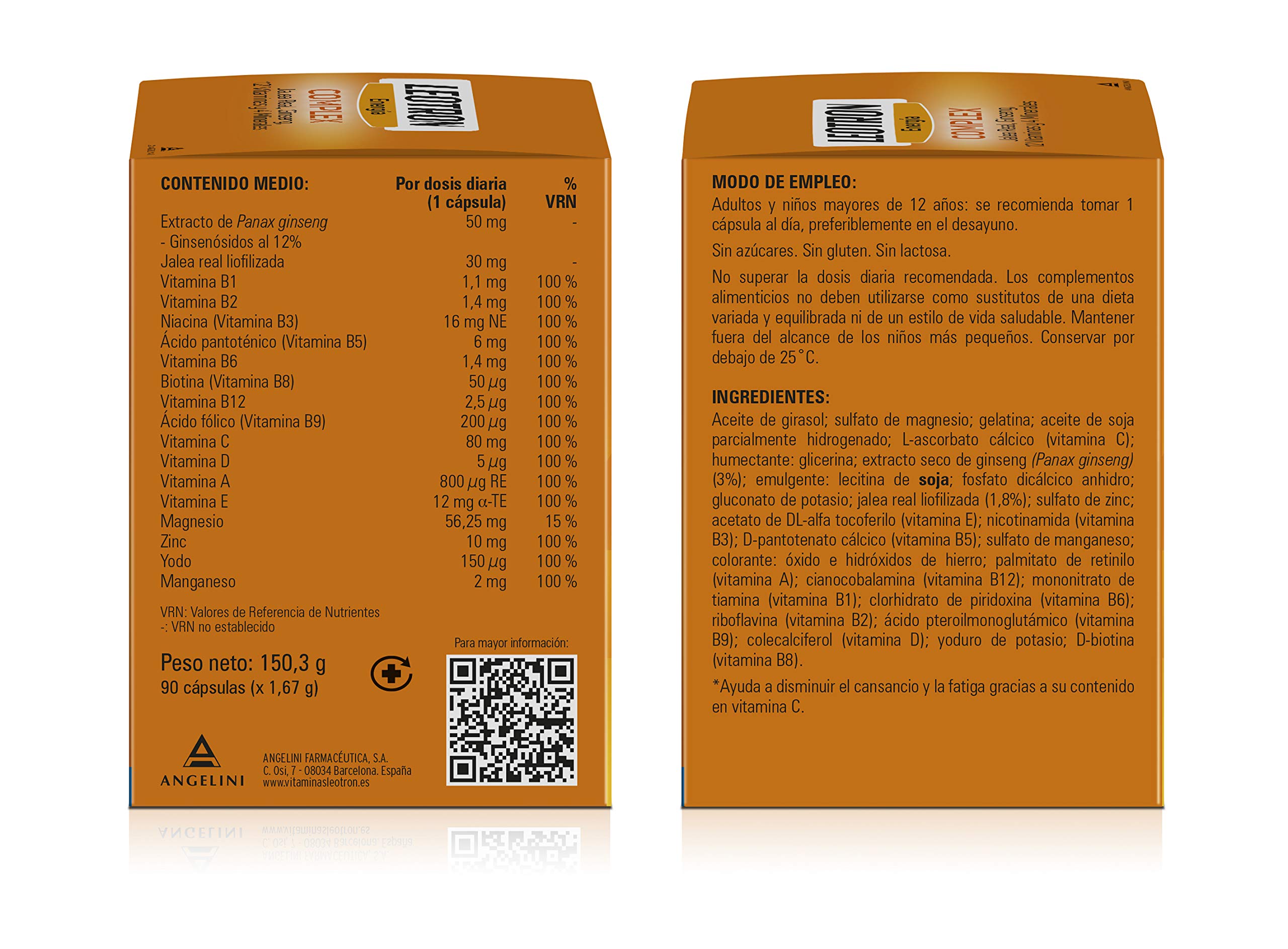 LEOTRON Complex - 90 cápsulas - Energía que se nota - Complemento alimenticio con Jalea Real, Ginseng, 12 vitaminas y 4 minerales - Envase para 90 días, a partir de 12 años.