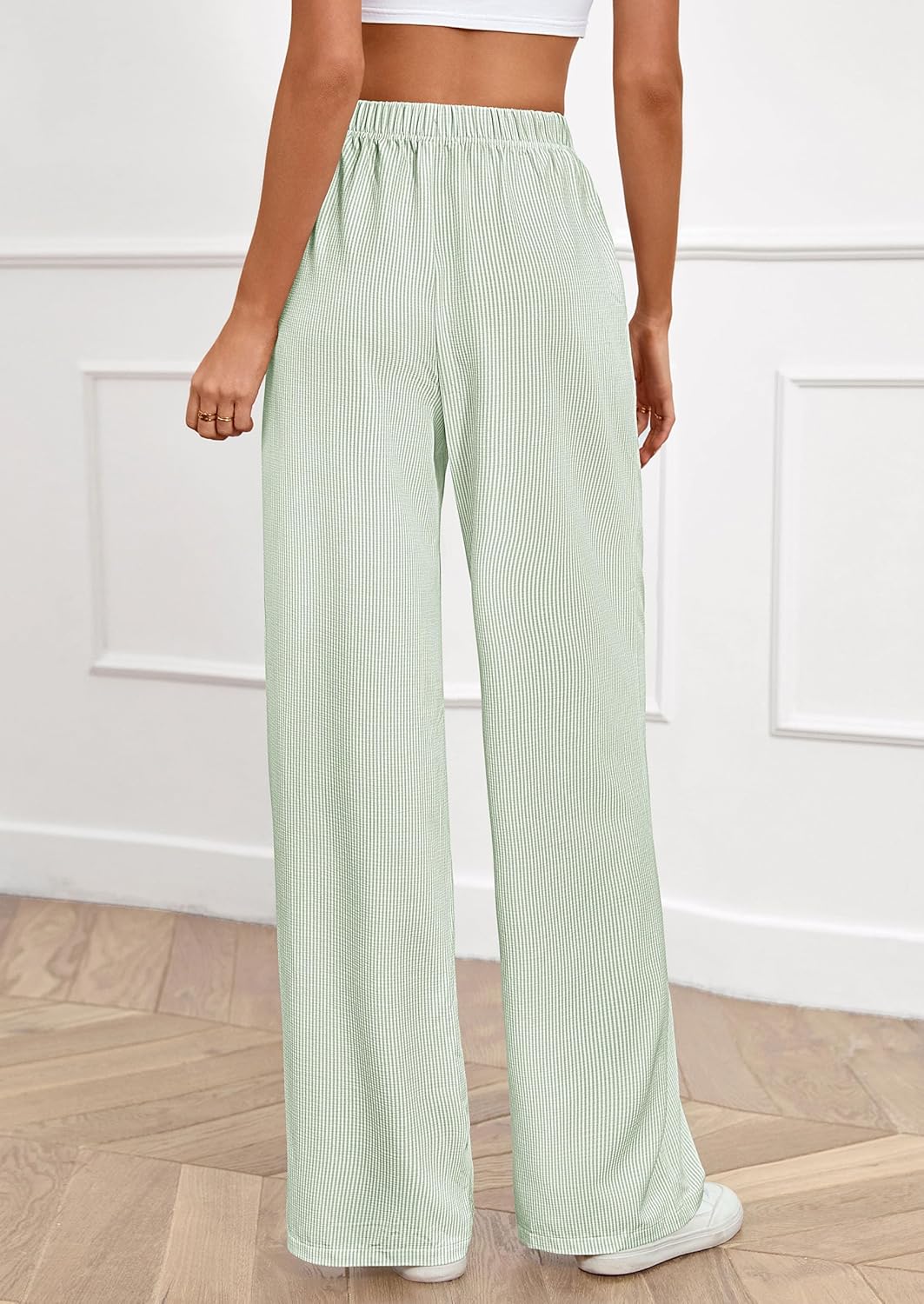 PRETTYGARDEN Womens Wide Leg Striped Pants 2026 Fall Casual High Waisted Baggy Palazzo Lounge Trousers Spring Fashion Bottoms - Image 4