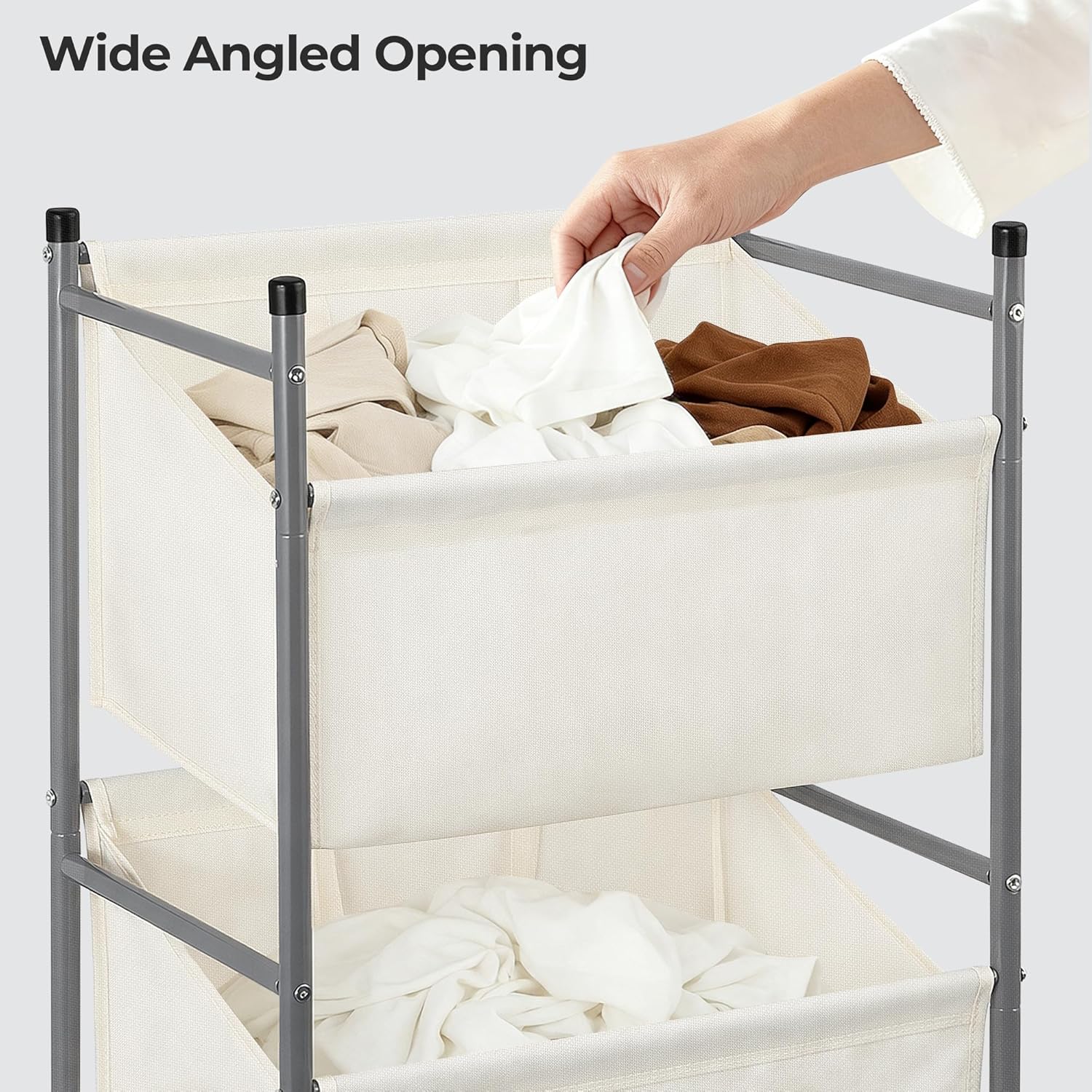180L 4-Tier Rolling Laundry Hamper with Easy Access Removable Bag, Vertical Laundry Sorter Cart with Wheels & Brakes for Small Spaces, Dorm, Bedroom, Bathroom, Laundry Room, Beige