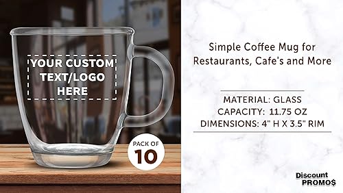 Miniatura 4 de DISCOUNT PROMOS Juego de 10 tazas de cerámica de vidrio Londres, 11.75 oz. - Texto personalizable, logotipo, vasos para bebidas, café, mango en C,