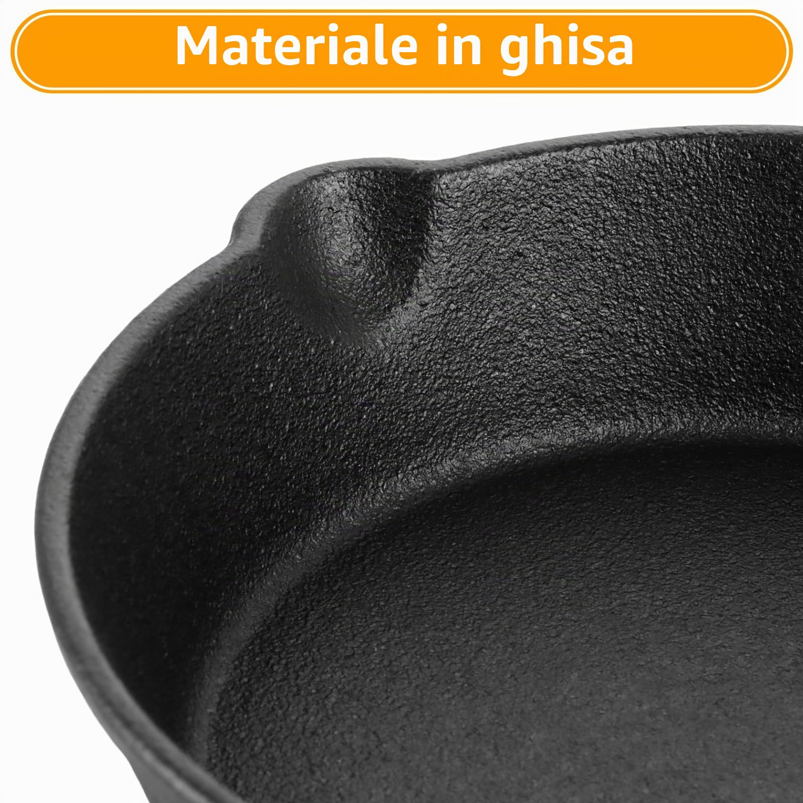 SHUESS Set di 3 padelle in ghisa, piccole padelle in ghisa da 14 cm, con tagliere in legno, piccole padelle a induzione per forno e barbecue, mini padella come padella per uova fritte, mini padella e