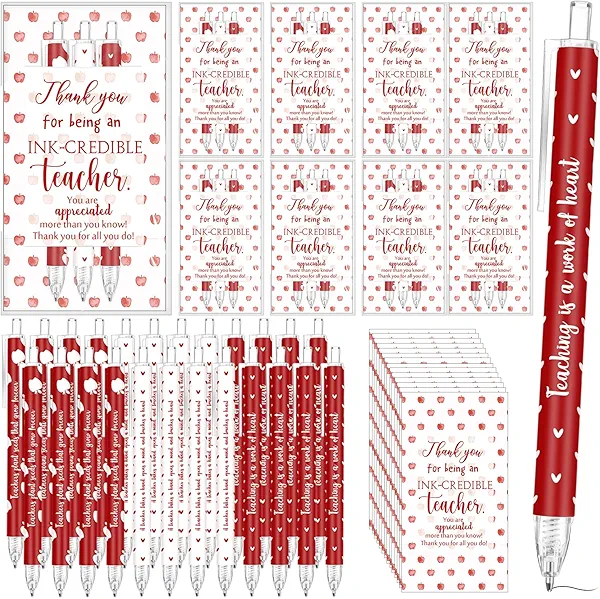 Sayglossy 24 Sets Teacher Appreciation Gifts 72 Ballpoint Pens 24 Cards and 24 Bags Christmas Employees Appreciation Thank You Gifts for Teachers Coworkers Office Staff