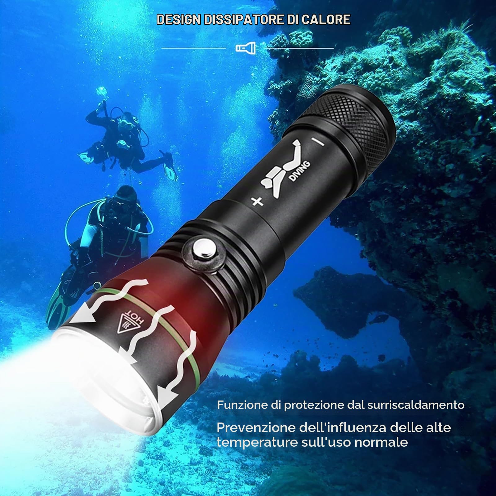 XHP50 Torce subacquee, 3000 lumen USB Vharger ricaricabile IPX8 Luce subacquea impermeabile, 3 modalità lampada di sicurezza, adatto per l'uso notturno in acque profonde Snorkeling