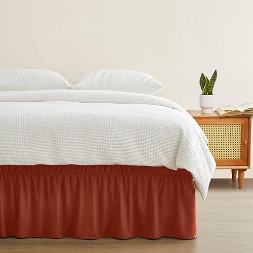 Miniatura 3 de Entisn Falda de cama ajustable naranja para cama tamaño King y Cal King, con caída a medida de 18 pulgadas, faldas de cama envolventes con cinturón