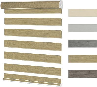 Cordless Zebra Blinds for Windows,Custom Blackout Shades,Easy to Install,Premium Natural Fabrics,Dual Layer Light Control,for Home,Office,Roller Blinds,Light Borwn,Custom Size