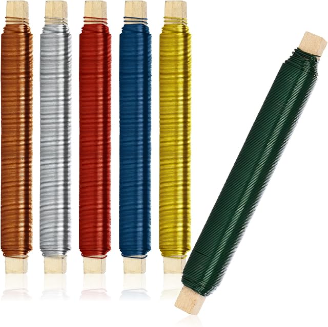 COM-FOUR® 6x zestaw drutu do owijania kwiatów, drut do wiazania w jasnych kolorach, owiniety na patyku drewnianym, 600 g
