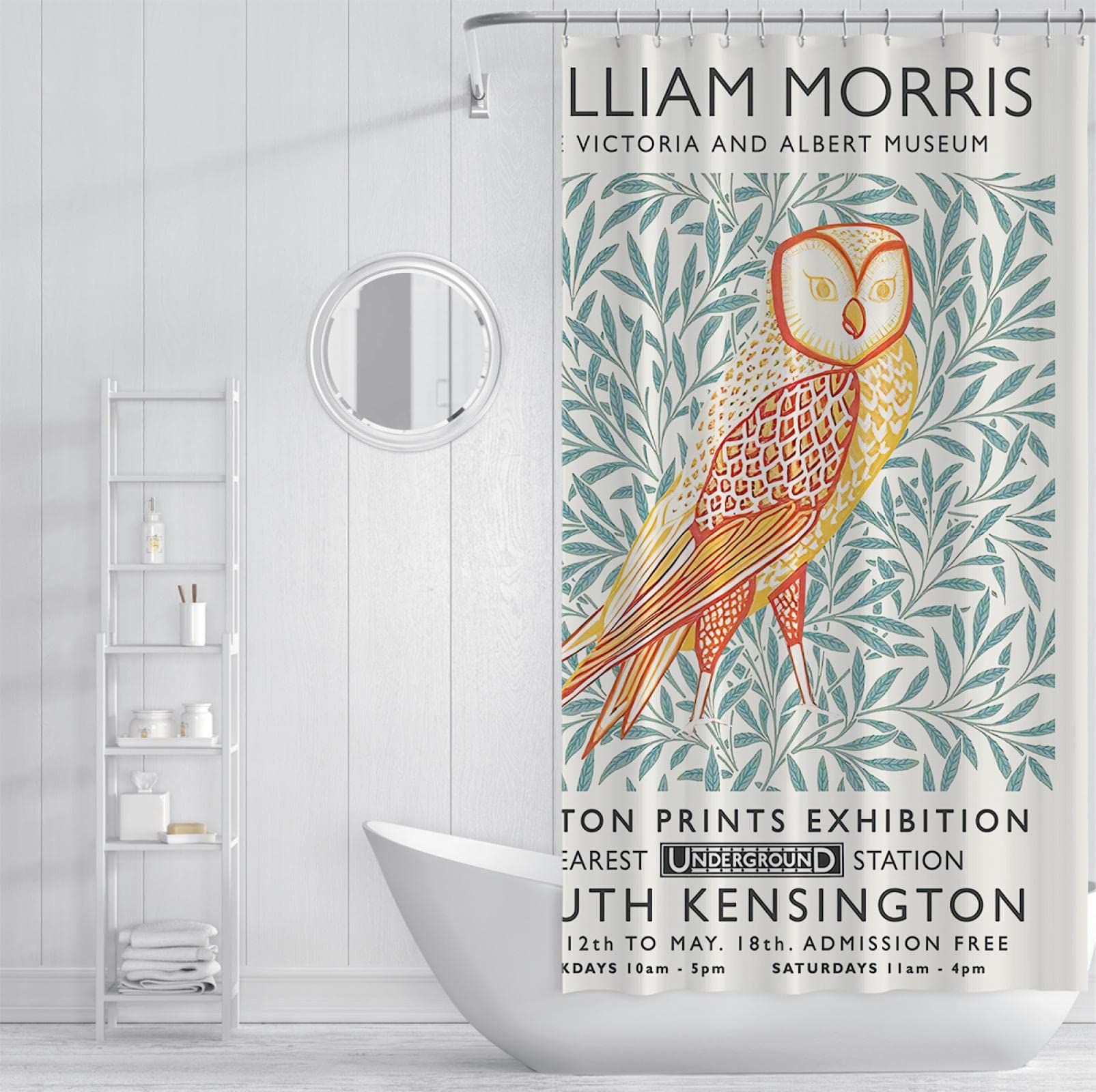 Waterproof William Morris Abstract Leaf Shower Curtain - 100x200cm With Hooks - View #9