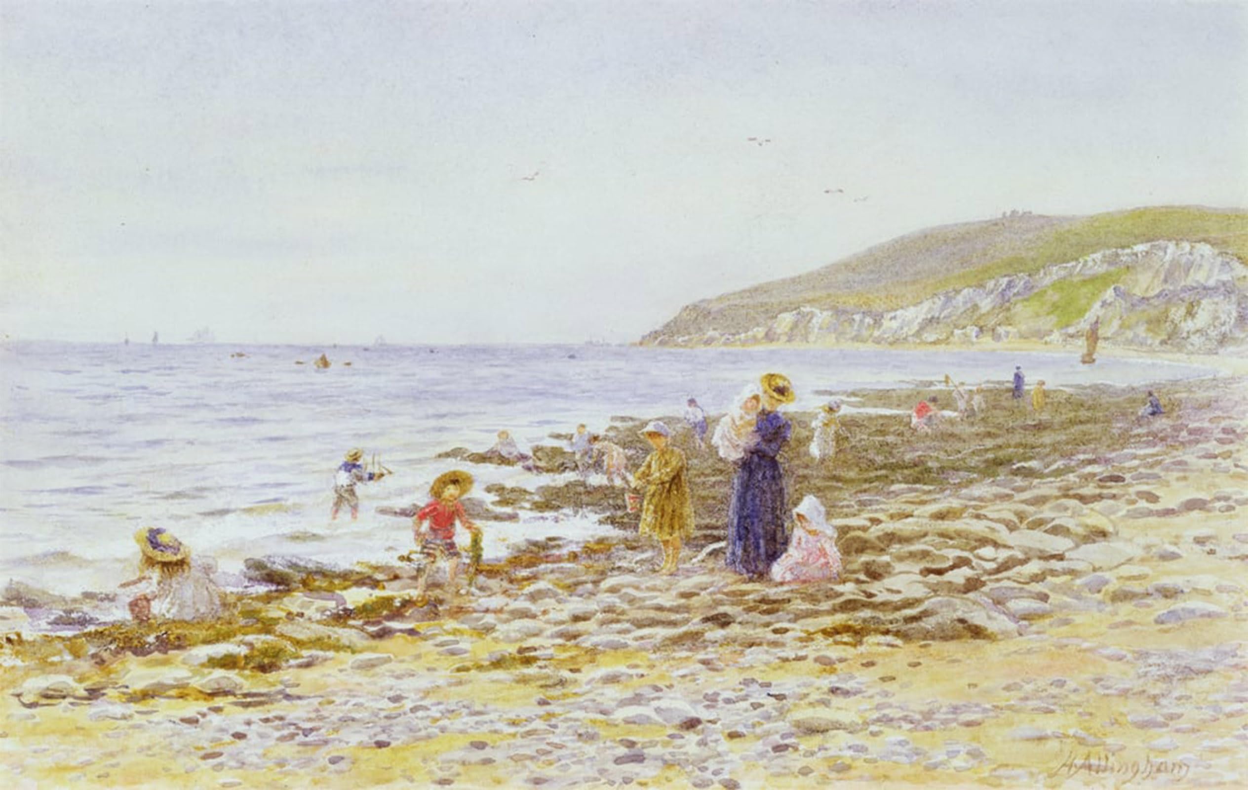 SERENDIPITP Vintage Picture Print on Canvas Wall Art Poster on the Beach by Helen Allingham Artwork Print Poster for Wall Decor 60x90cm