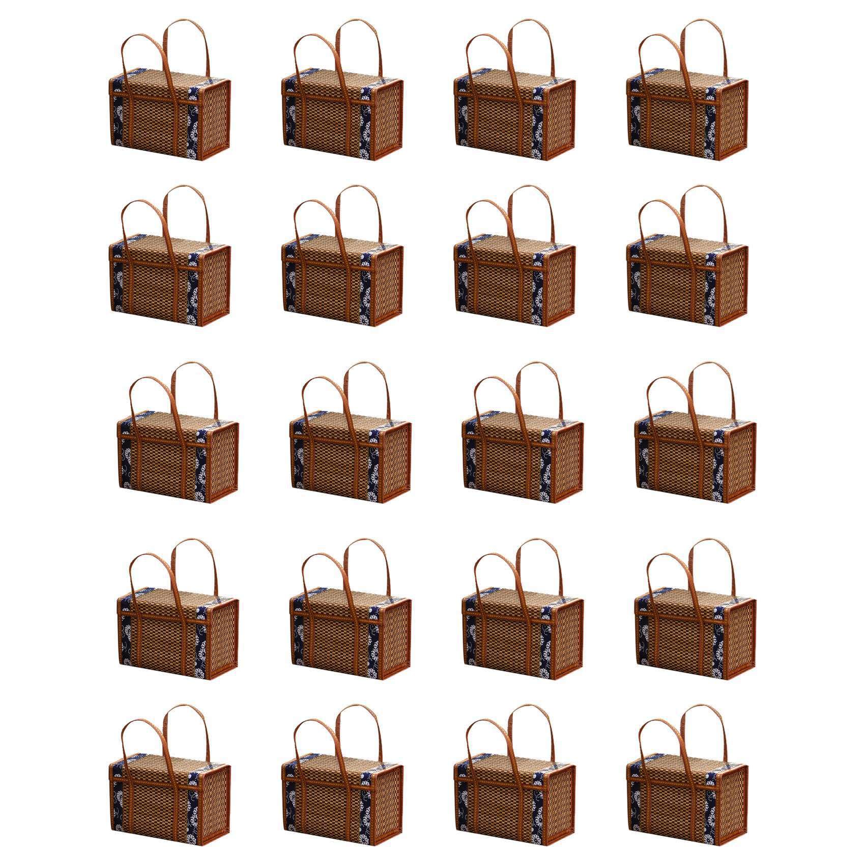 Vjsujehgy 20X Picnic Woven Basket Wicker Bag Handle Folded Fruit Shopping Food Handle Rattan Grass Foldable Bamboo Basket B
