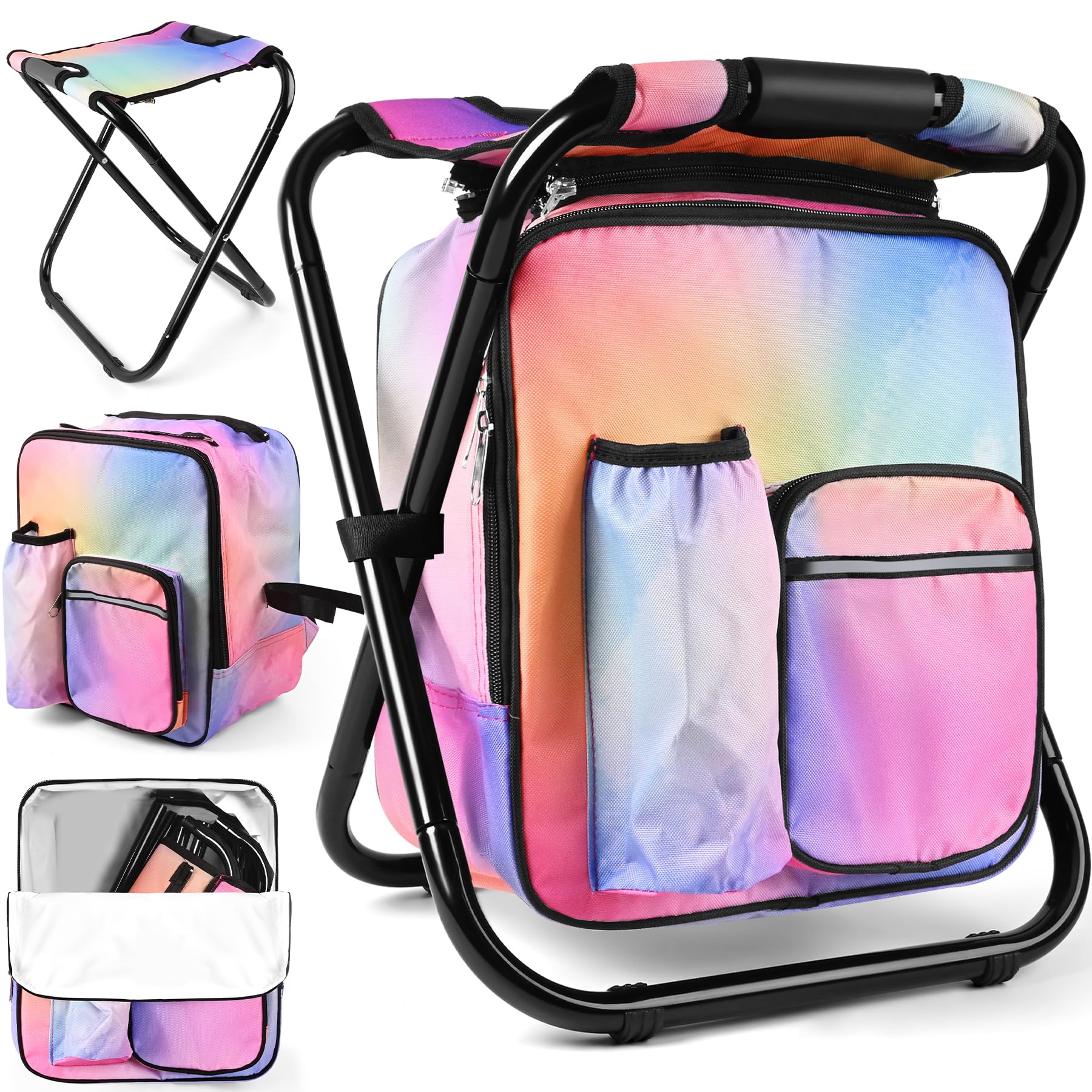 Kikerike Backpack Stool Cooler Chair Heavy Duty 200 LBS Max Load Portable Lightweight Stool Backpack Folding Fishing Cooler Seat for Camping Hunting Fishing - Multicolor
