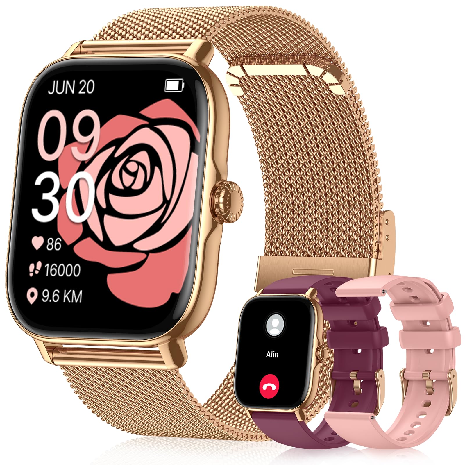 Smart Watch for Women Men - Answer/Make Call, IP68 Waterproof Fitness Tracker Watch with Sleep Monitor Activity Step Counter Smartwatch for Andriod iPhone iOS Samsung Compatible (Casual, Golden, 1.91)