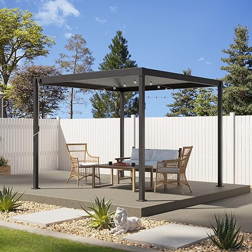 Miniatura 2 de Gardesol 10'X10' Steel Louvered Pergola with Adjustable Roof Rainproof Hardtop Gazebo for Outdoor Deck Patio Garden Backyard (Matte Black)