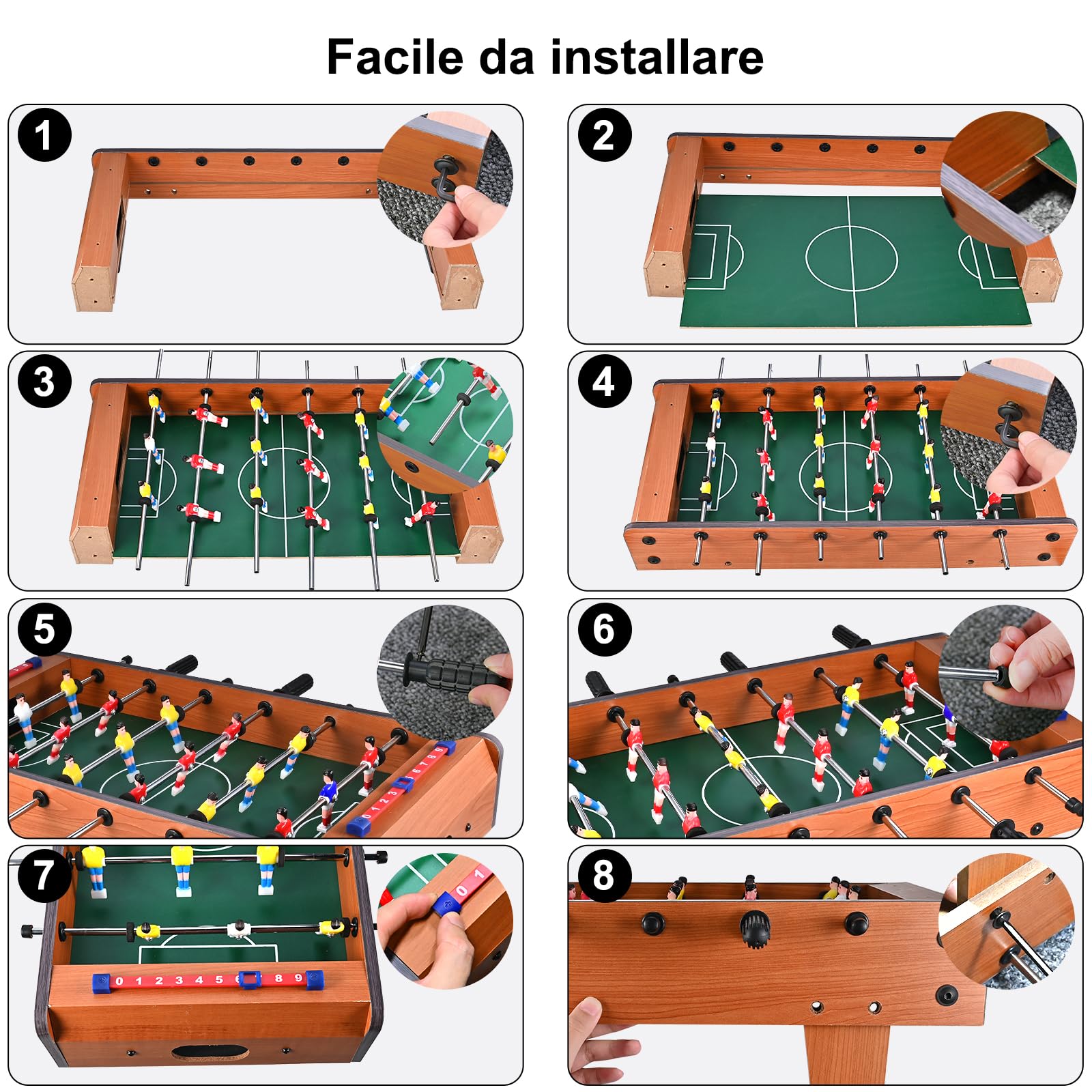 GOLDGE Calcio Balilla, Biliardino in Legno con Gambe da Tavolo, Calcetto da Tavolo per Bambini e Aduti con 4 Palloni da Calcio, 50.5 * 24.5 * 15cm