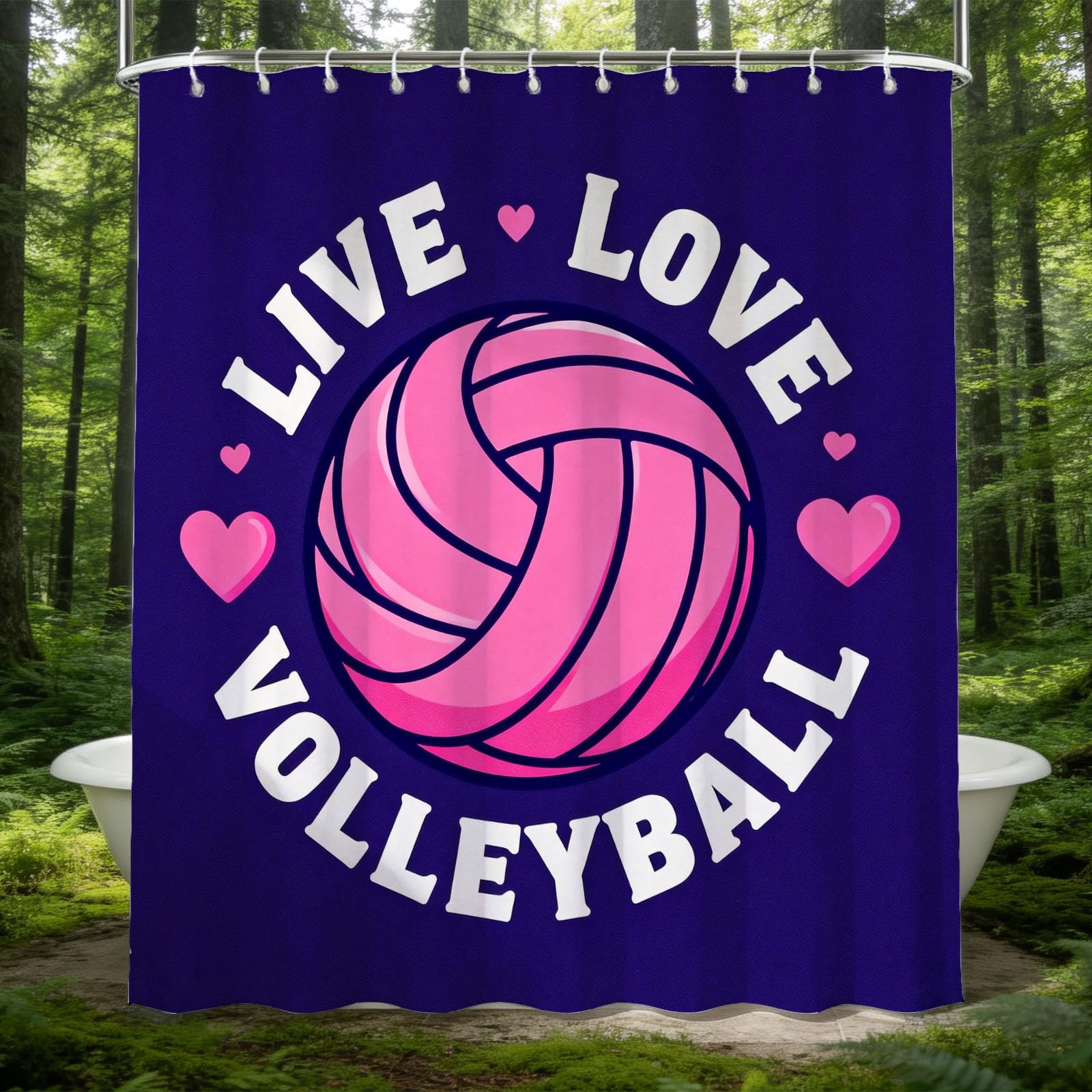 Hongduo 3D Volleyball Shower Curtain for Stalls Bathtubs Chic Bathroom Decor Shower Curtain Set Polyester Fabric Waterproof 180x180cm/71X71 Inch with Hooks