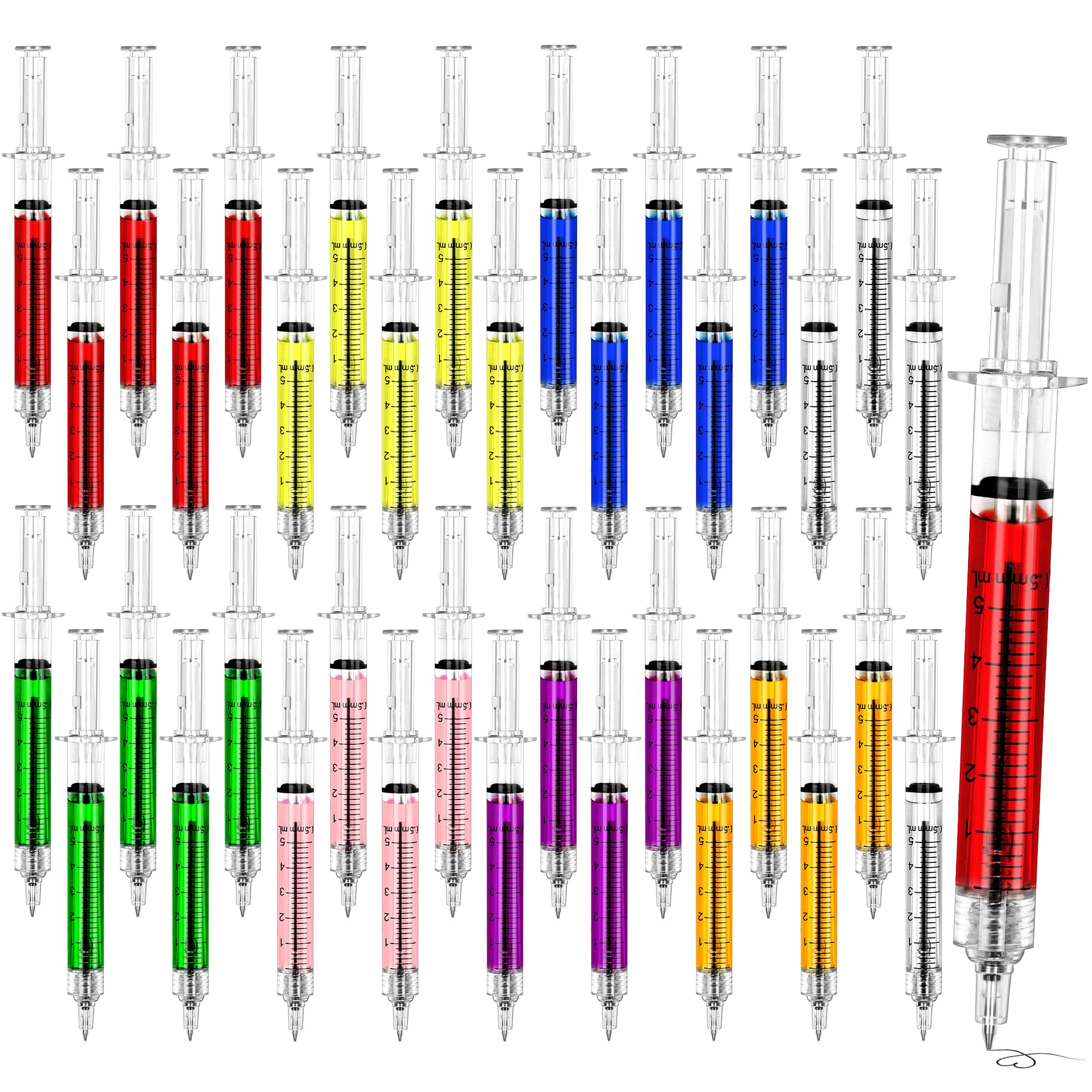 36Pcs Syringe Pens Bulk, Retractable Multi Color Novelty Pens, Black Ink Nurses Week Gifts, Fun Nurse Appreciation Gifts for Imaginary Doctor Play,